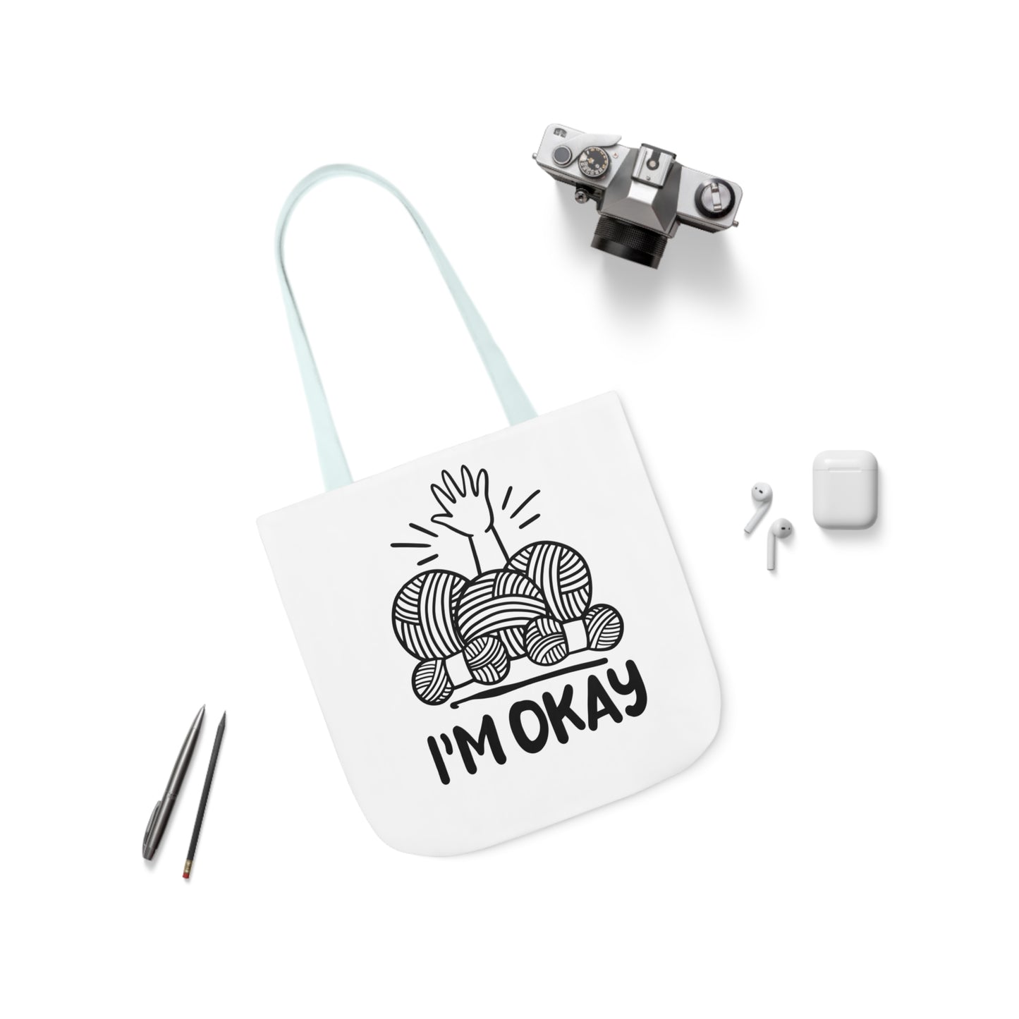 I'm Okay Cute Crochet Themed Canvas Tote Bag, 5-Color Straps