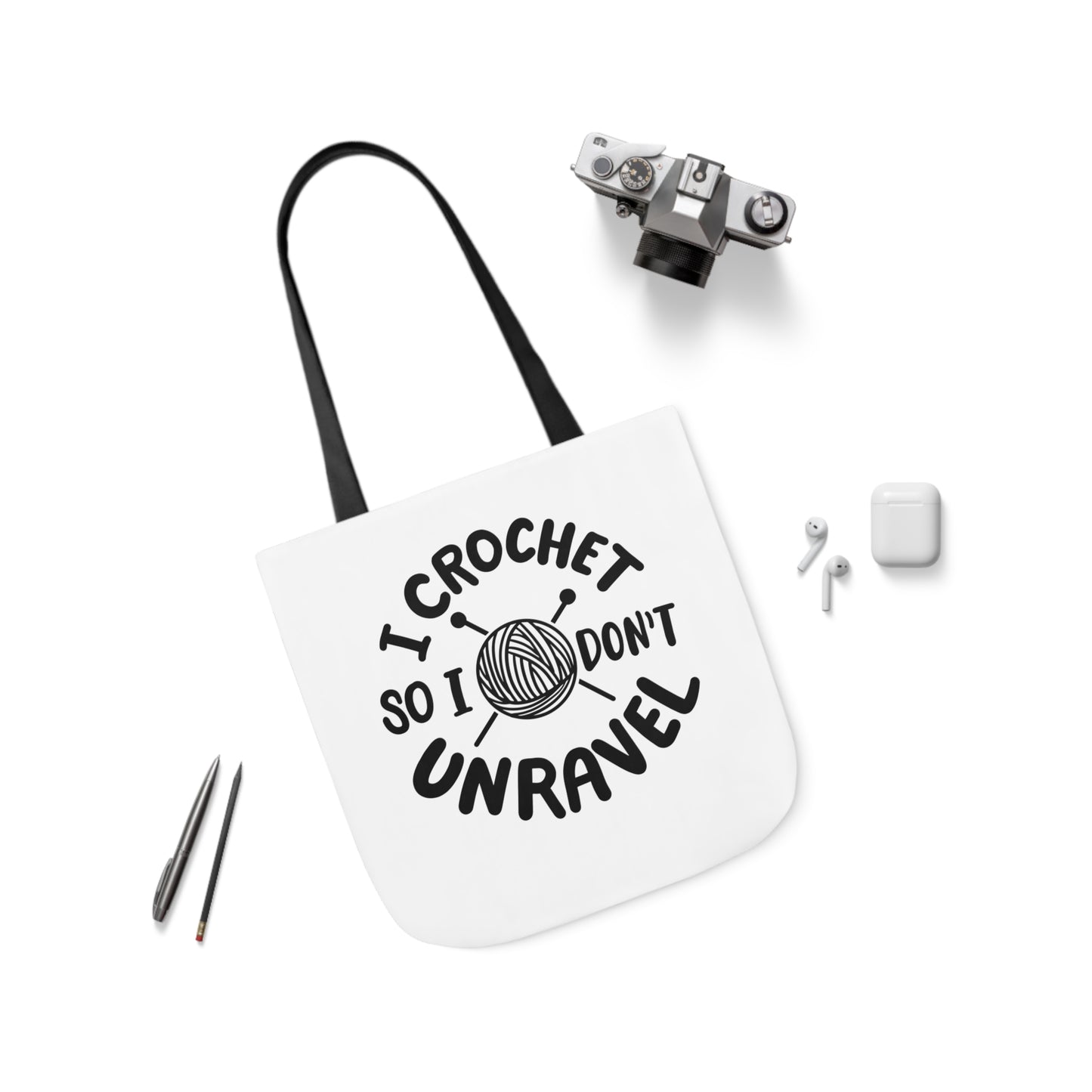 I Crochet So I Don't Unravel Cute Canvas Tote Bag, 5-Color Straps, 3 Sizes, Yarn Bag