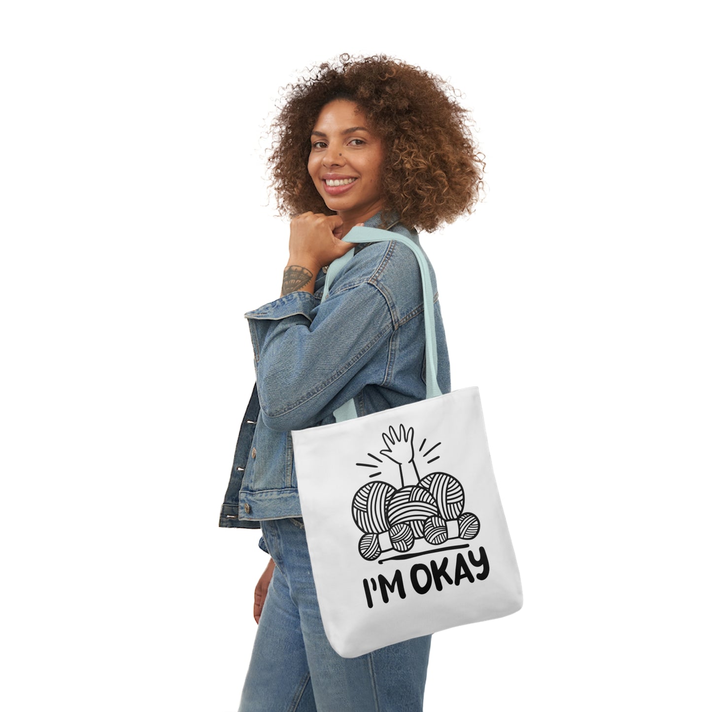 I'm Okay Cute Crochet Themed Canvas Tote Bag, 5-Color Straps
