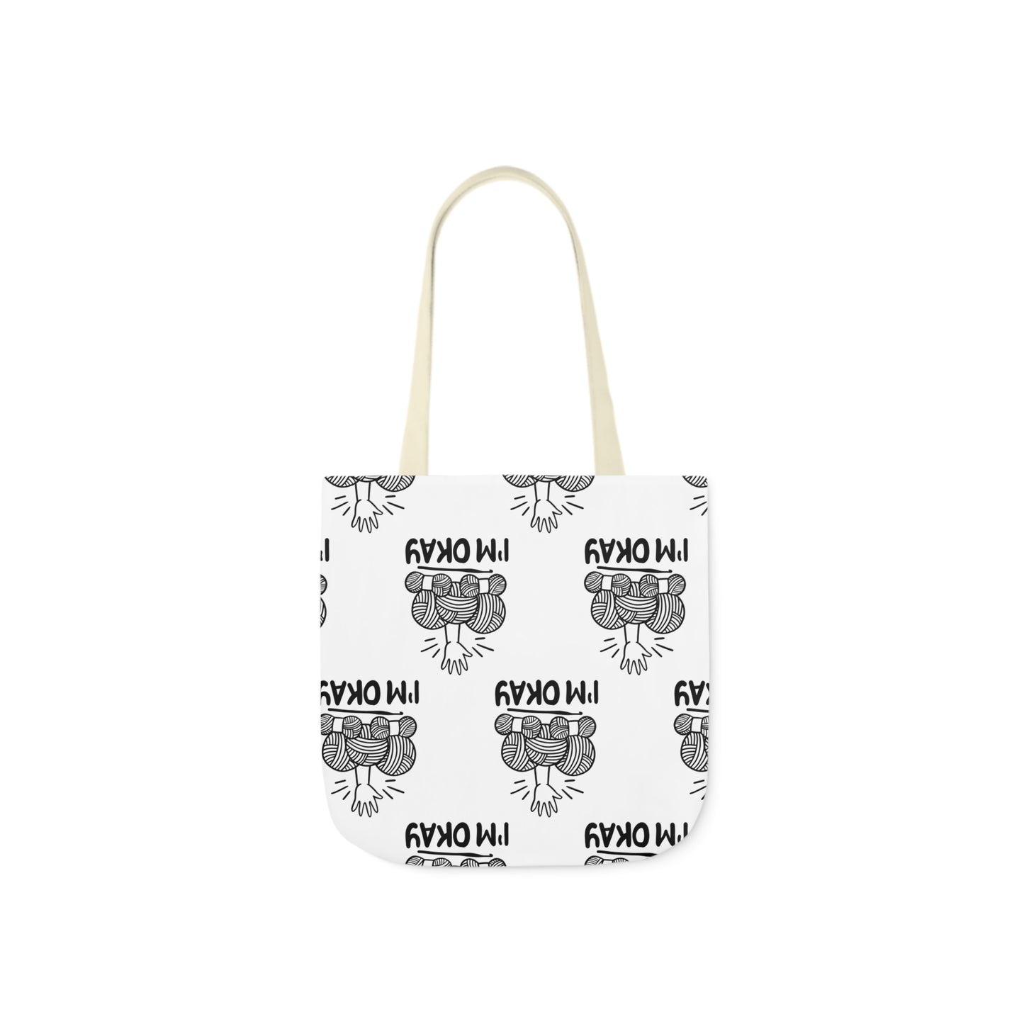 I'm Okay Pattern Canvas Tote Bag, 5-Color Straps, 3 Background Colors, 3 Sizes