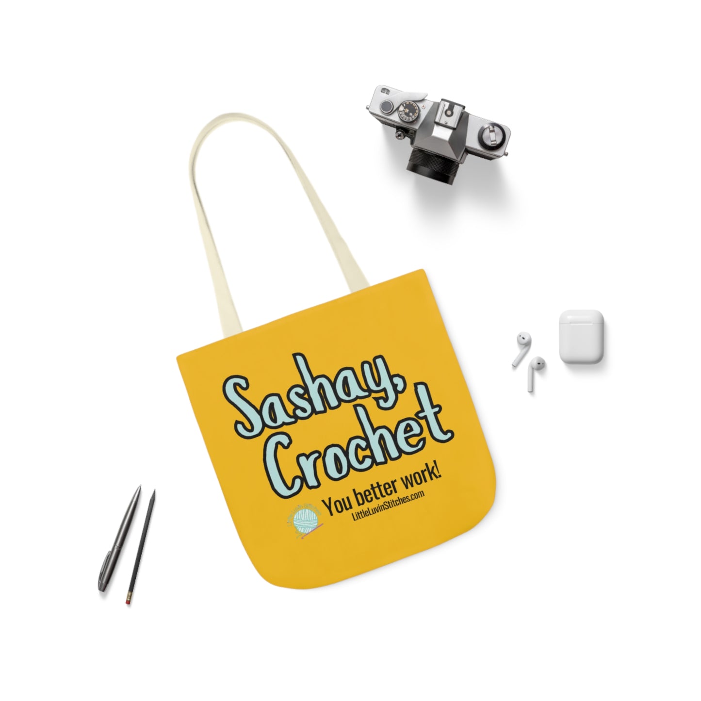 Sashay Crochet Cute Saying Canvas Tote Bag, 5-Color Straps, 3 Sizes