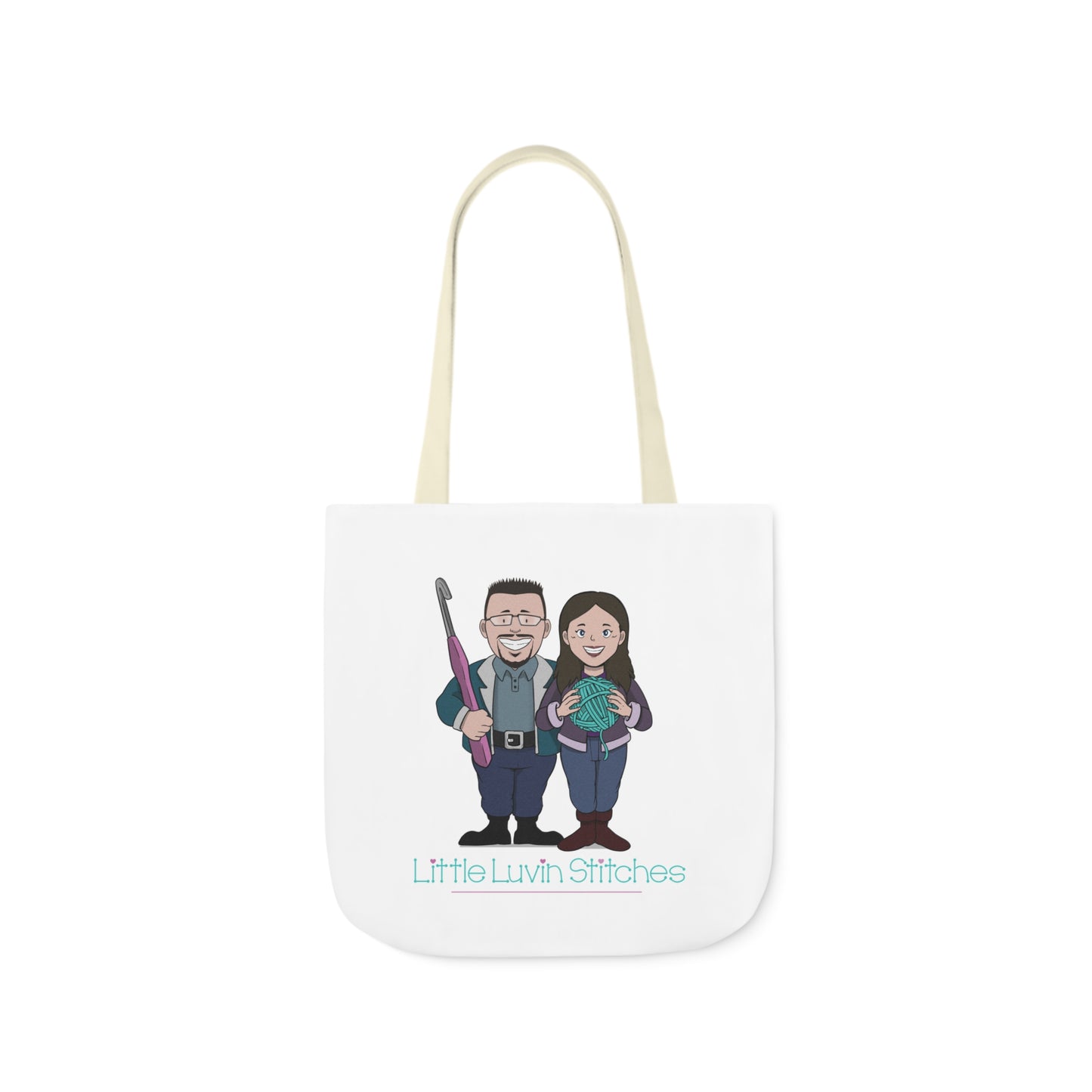 Crochet Couple Canvas Tote Bag, 5-Color Straps, 3 Sizes