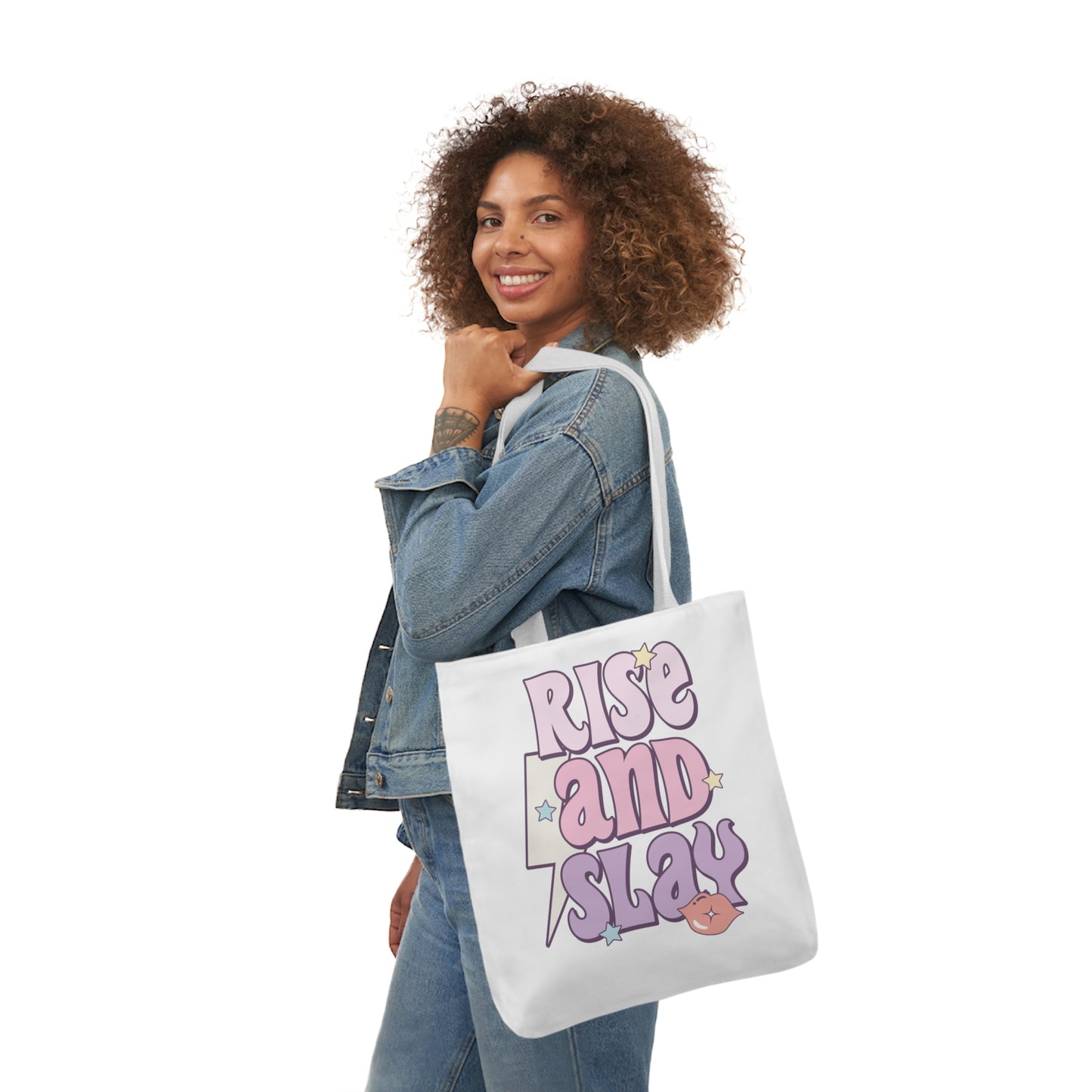 Canvas Tote Bag, 5-Color Straps, 3 Sizes, Rise and Slay, Cute Saying Bag