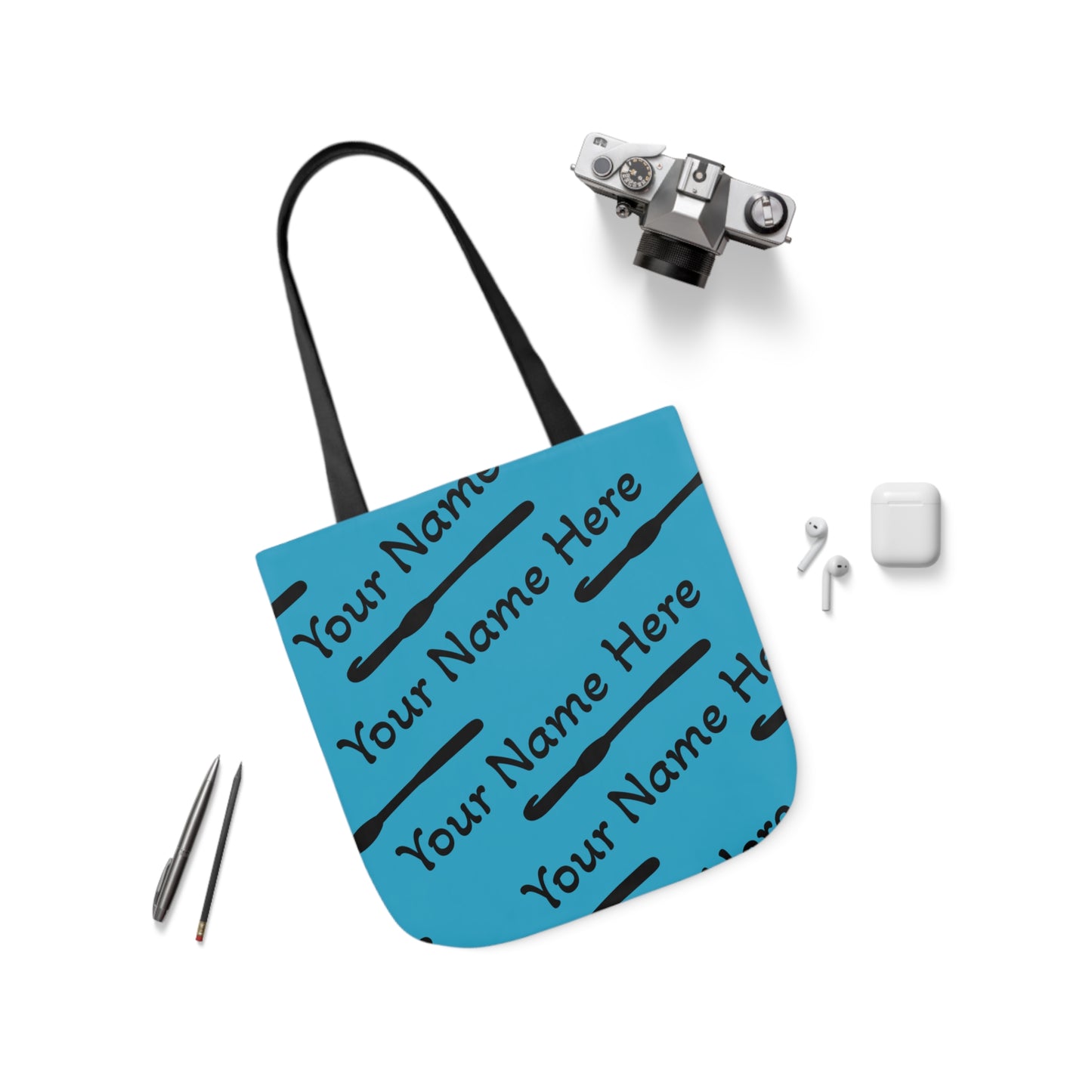 Personalized Yarn Bag, Cute Name Bag with Crochet Hook Graphic Canvas Tote Bag, 5-Color Straps