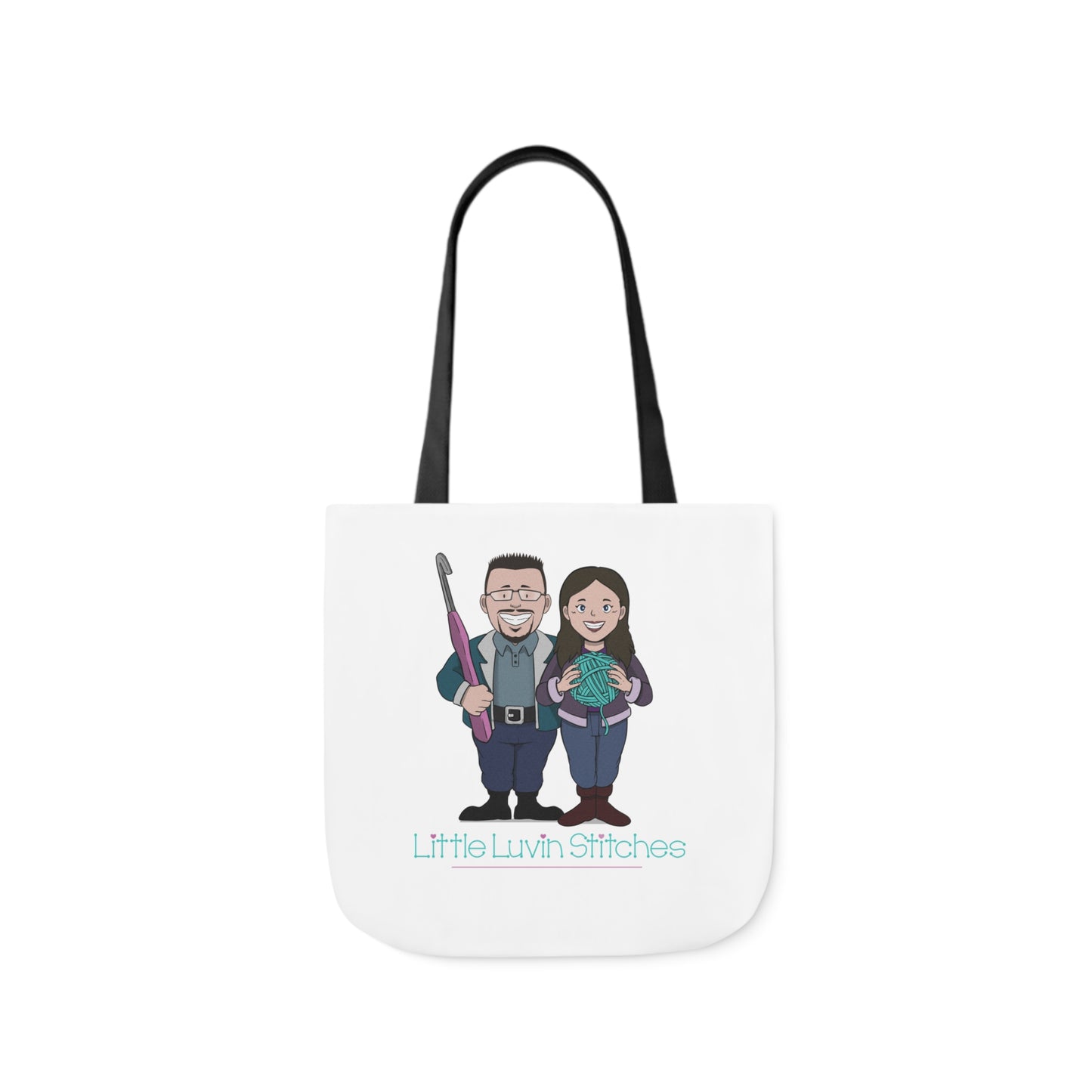 Crochet Couple Canvas Tote Bag, 5-Color Straps, 3 Sizes