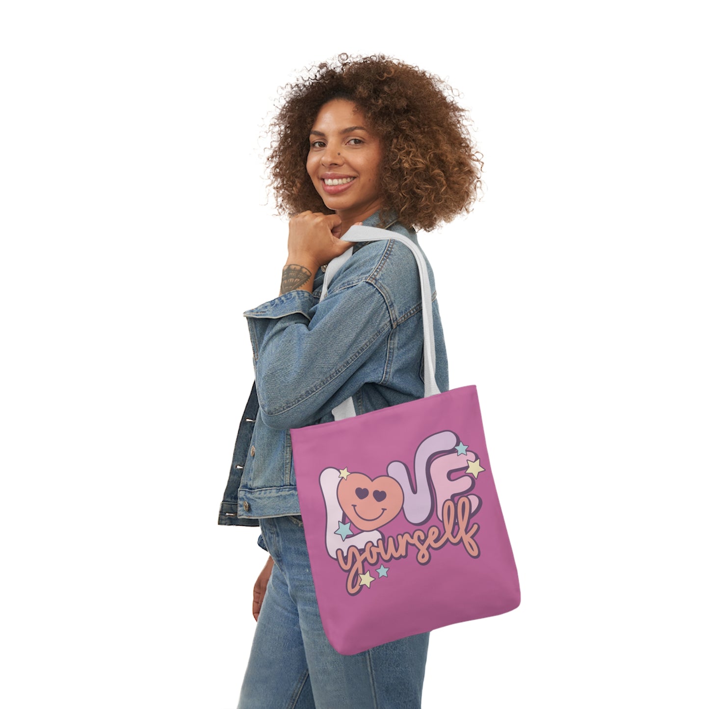 Love Yourself, Inspirational Canvas Tote Bag, 5-Color Straps, 3 Sizes