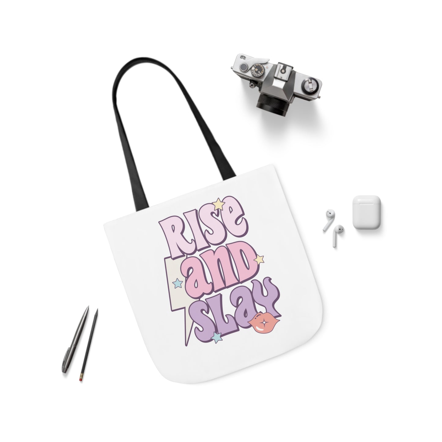 Canvas Tote Bag, 5-Color Straps, 3 Sizes, Rise and Slay, Cute Saying Bag