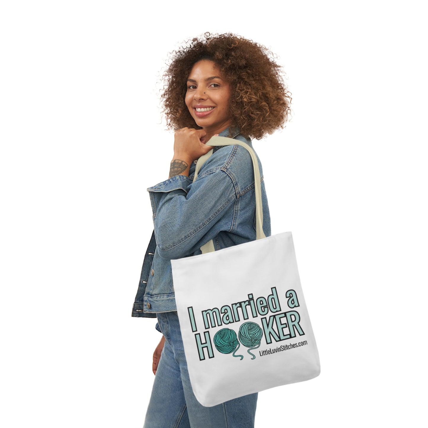 Cute Crochet Saying Canvas Tote Bag, 5-Color Straps, 3 Sizes