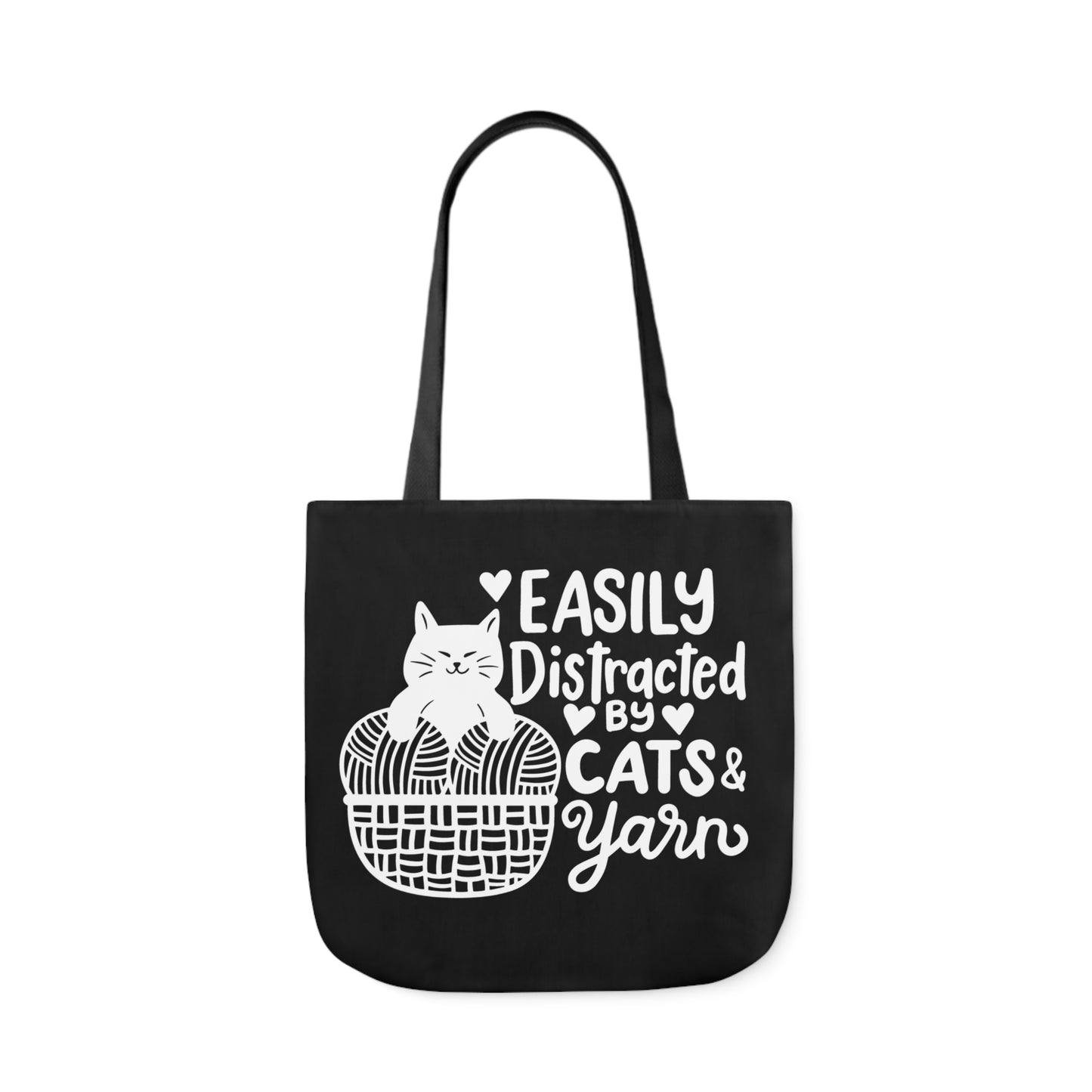 Easily distracted By Cats and Yarn, Canvas Tote Bag, 5-Color Straps, 3 Sizes Yarn Bag