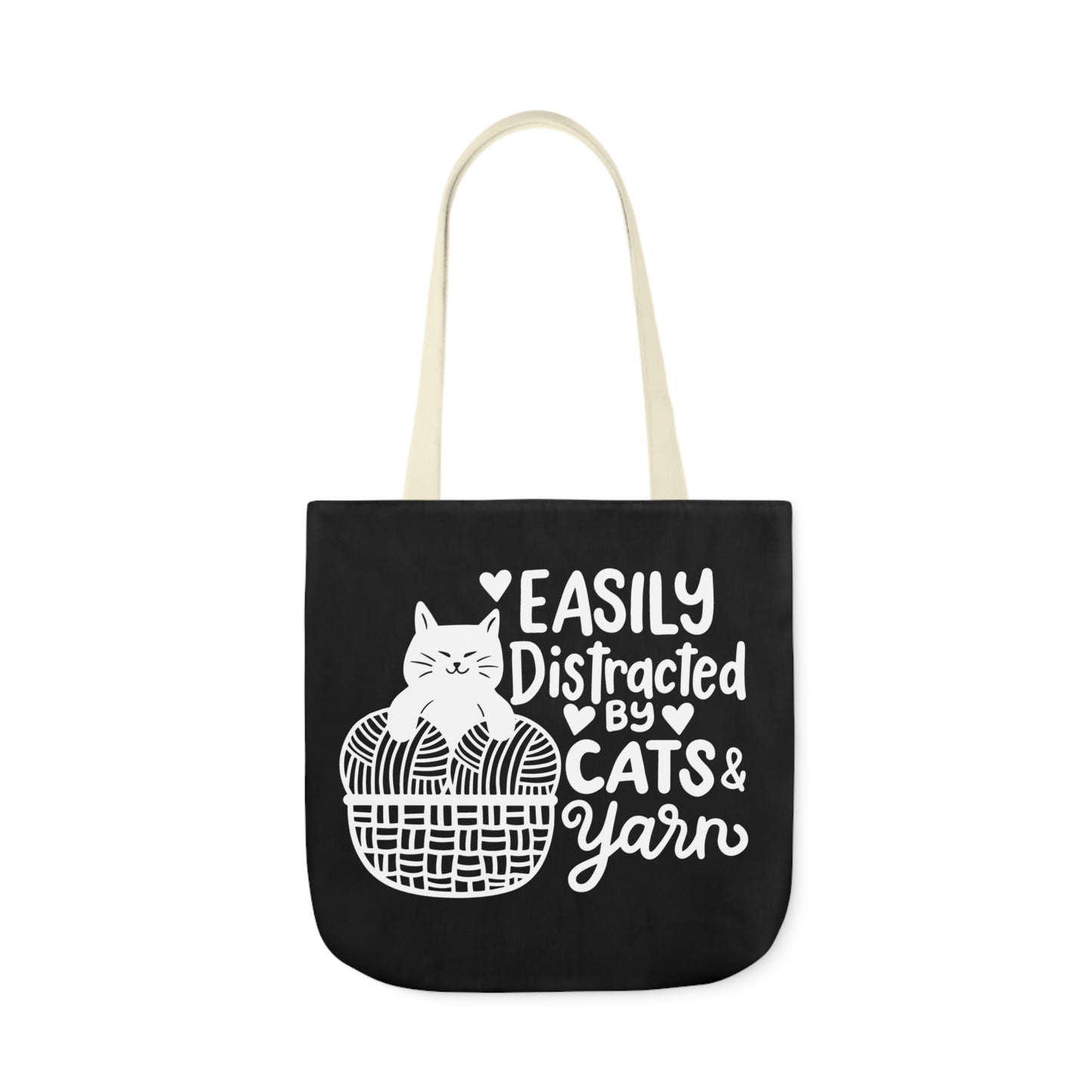 Easily distracted By Cats and Yarn, Canvas Tote Bag, 5-Color Straps, 3 Sizes Yarn Bag