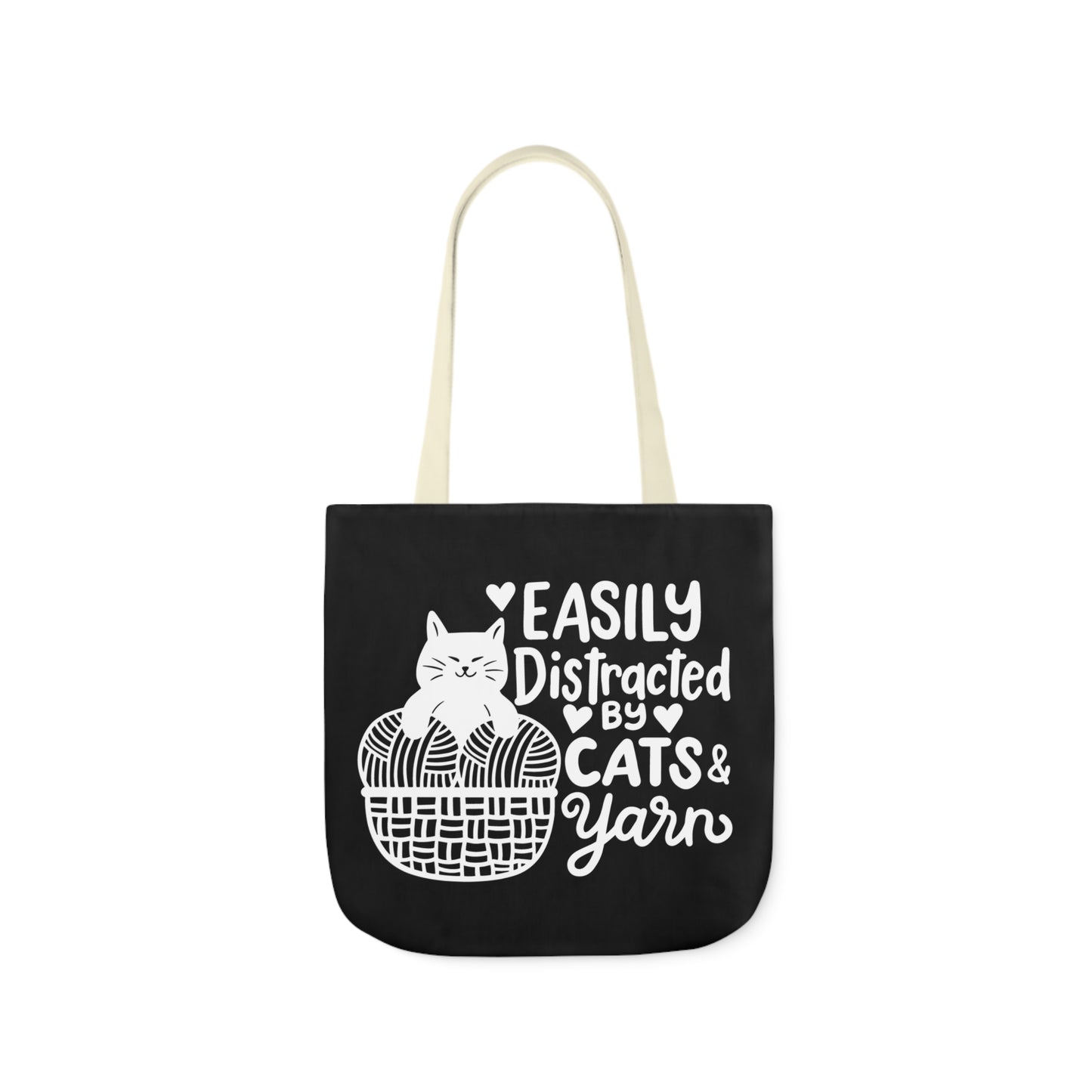 Easily distracted By Cats and Yarn, Canvas Tote Bag, 5-Color Straps, 3 Sizes Yarn Bag