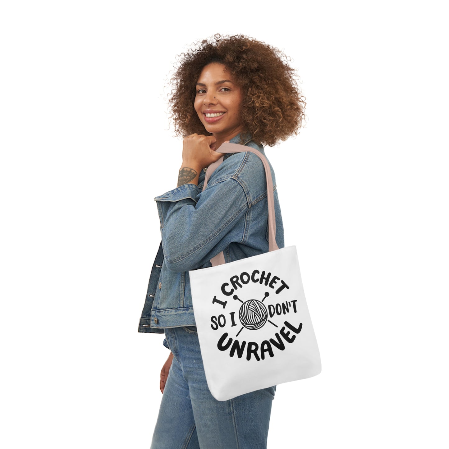 I Crochet So I Don't Unravel Cute Canvas Tote Bag, 5-Color Straps, 3 Sizes, Yarn Bag