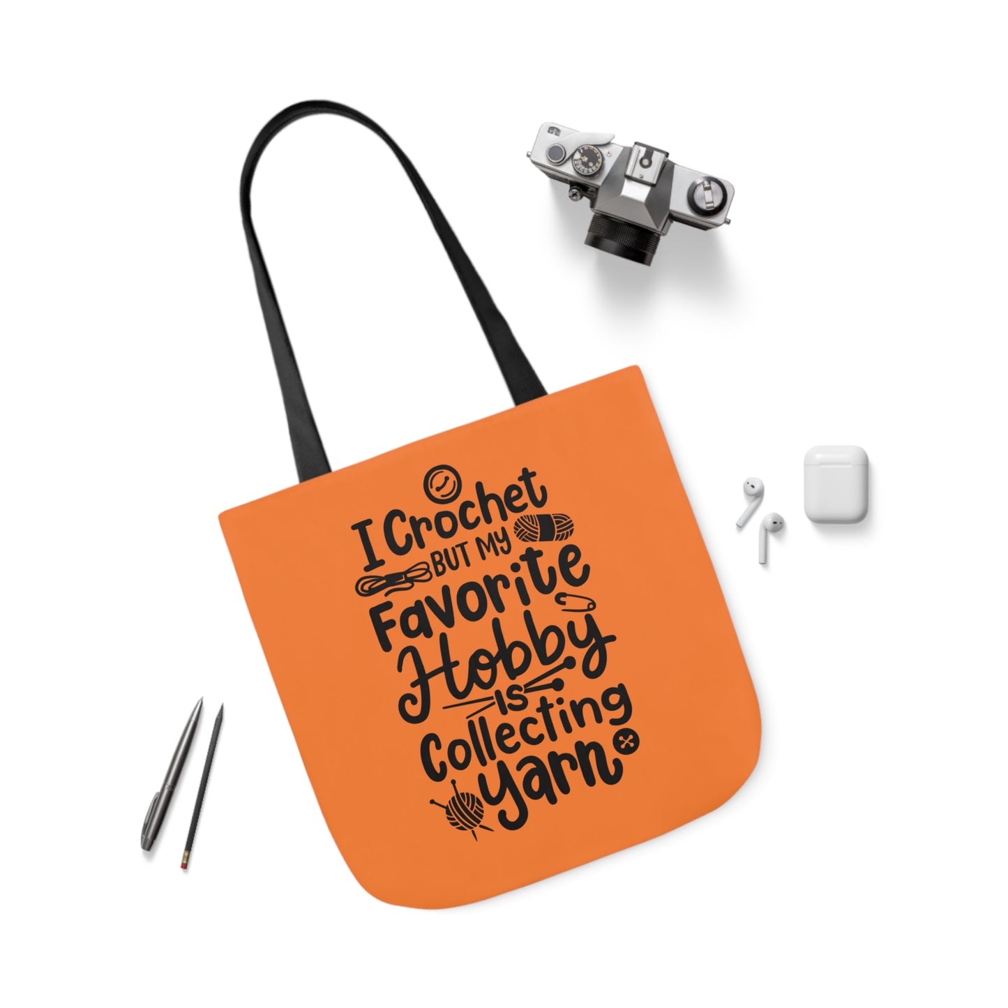 My Favorite Hobby Is Collecting Yarn, Funny Crochet Saying Canvas Tote Bag, 5-Color Straps 3 Sizes
