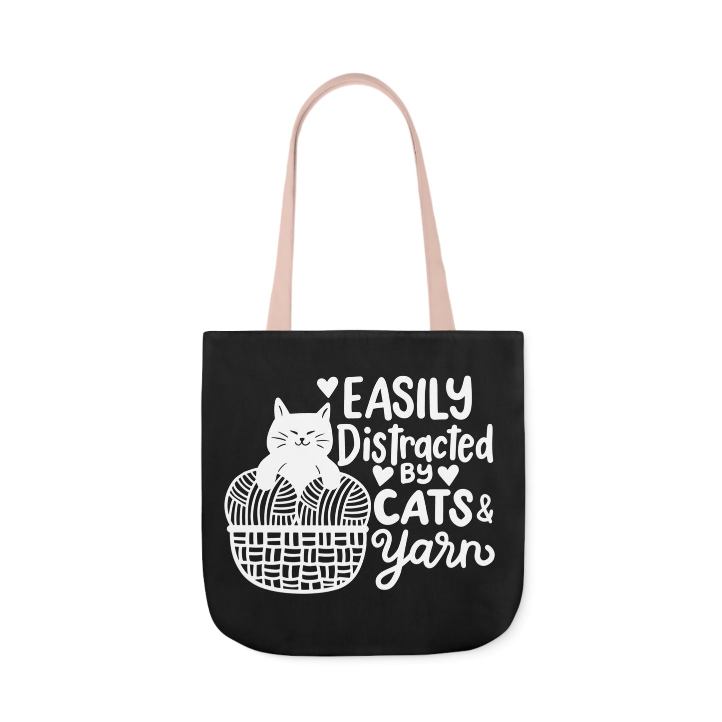 Easily distracted By Cats and Yarn, Canvas Tote Bag, 5-Color Straps, 3 Sizes Yarn Bag