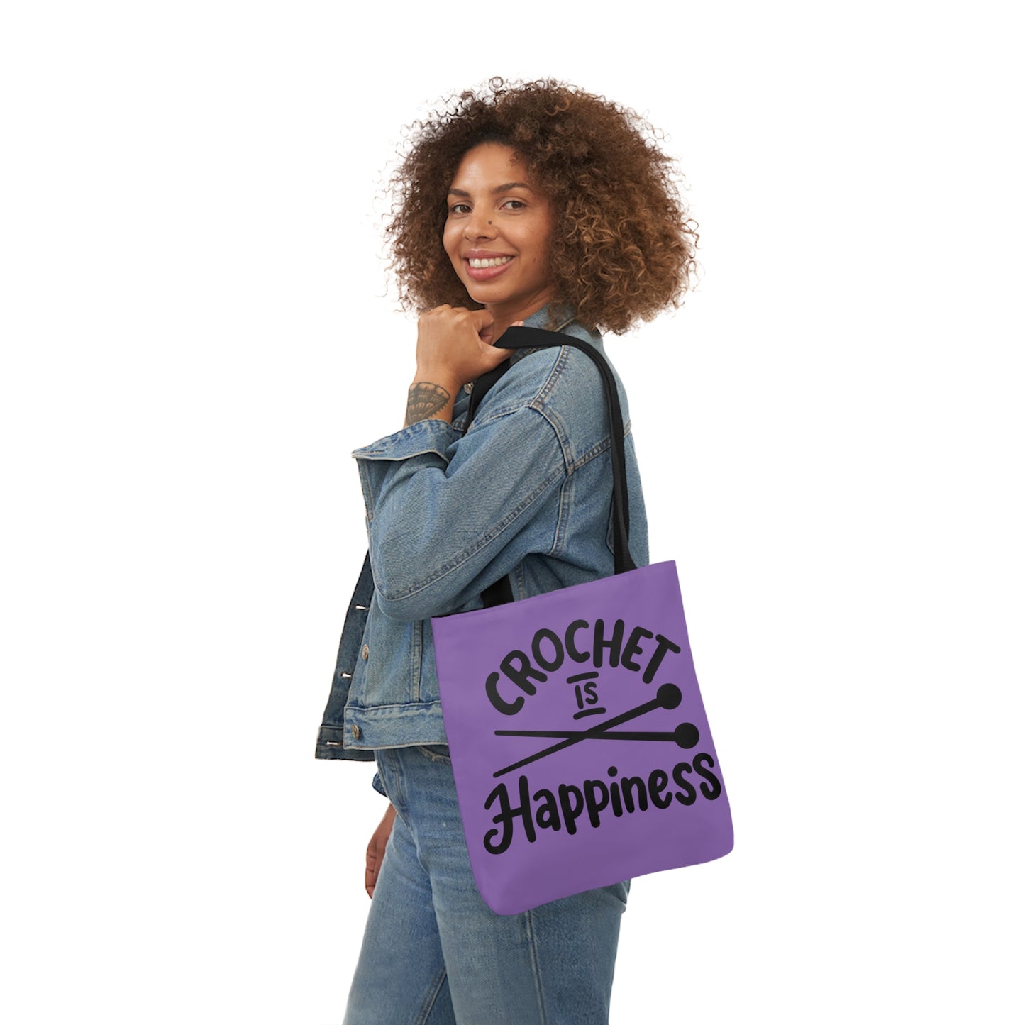 Crochet is Happiness Canvas Tote Bag, 5-Color Straps, 3 Sizes