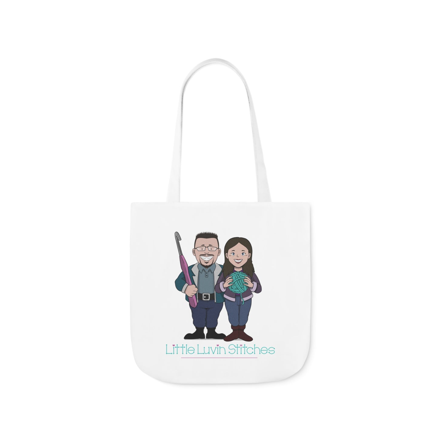 Crochet Couple Canvas Tote Bag, 5-Color Straps, 3 Sizes