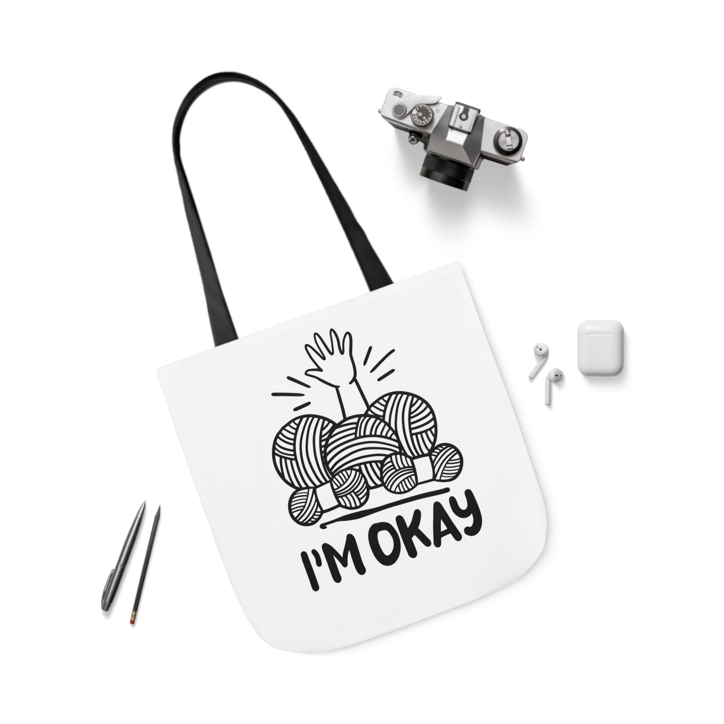 I'm Okay Cute Crochet Themed Canvas Tote Bag, 5-Color Straps