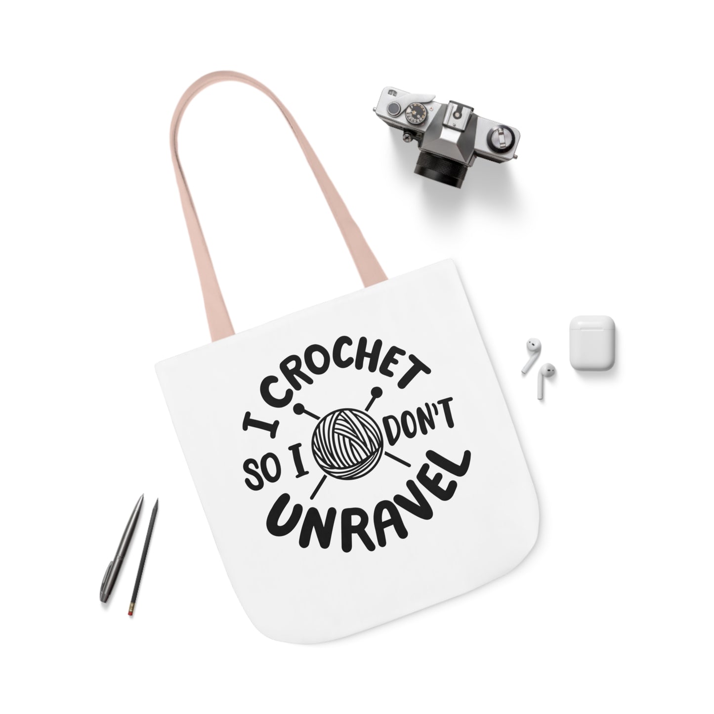 I Crochet So I Don't Unravel Cute Canvas Tote Bag, 5-Color Straps, 3 Sizes, Yarn Bag