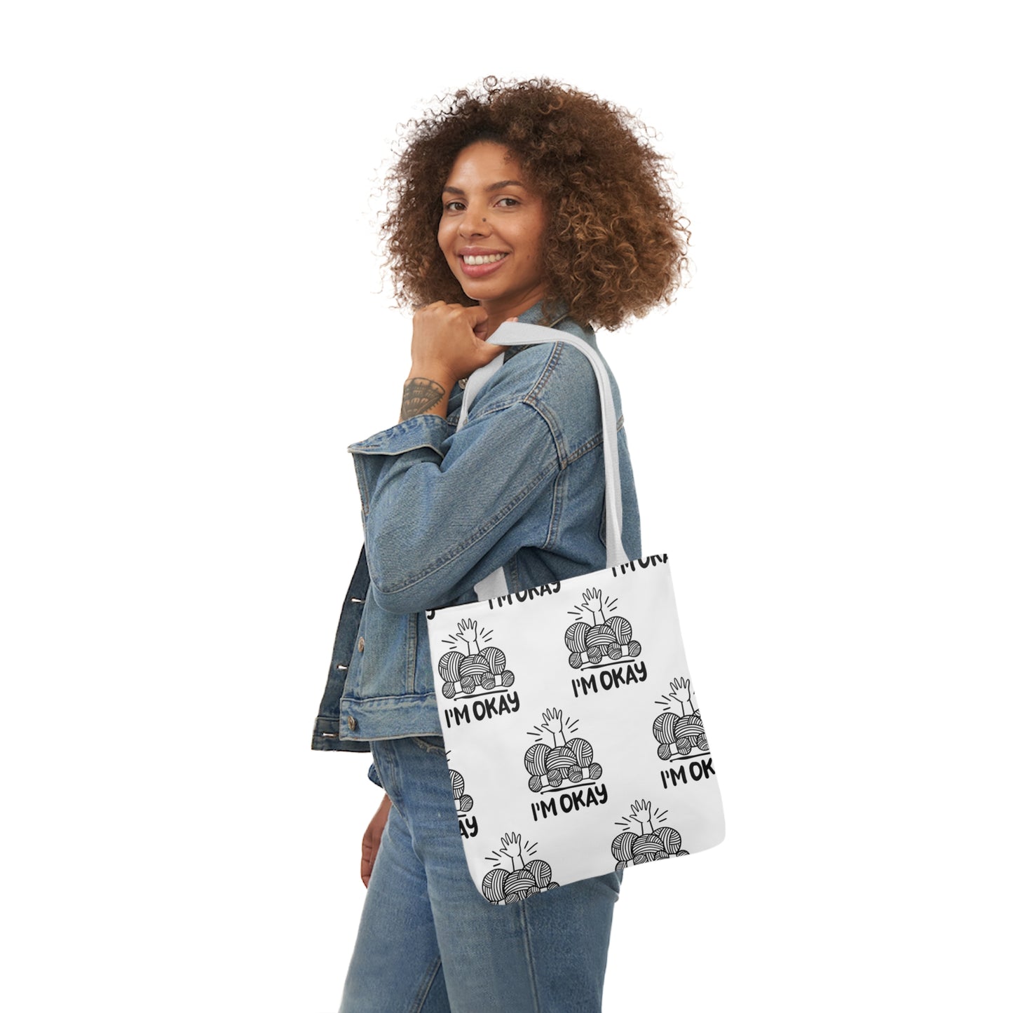 I'm Okay Pattern Canvas Tote Bag, 5-Color Straps, 3 Background Colors, 3 Sizes