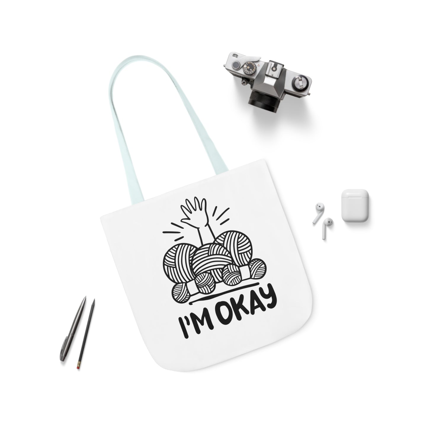 I'm Okay Cute Crochet Themed Canvas Tote Bag, 5-Color Straps