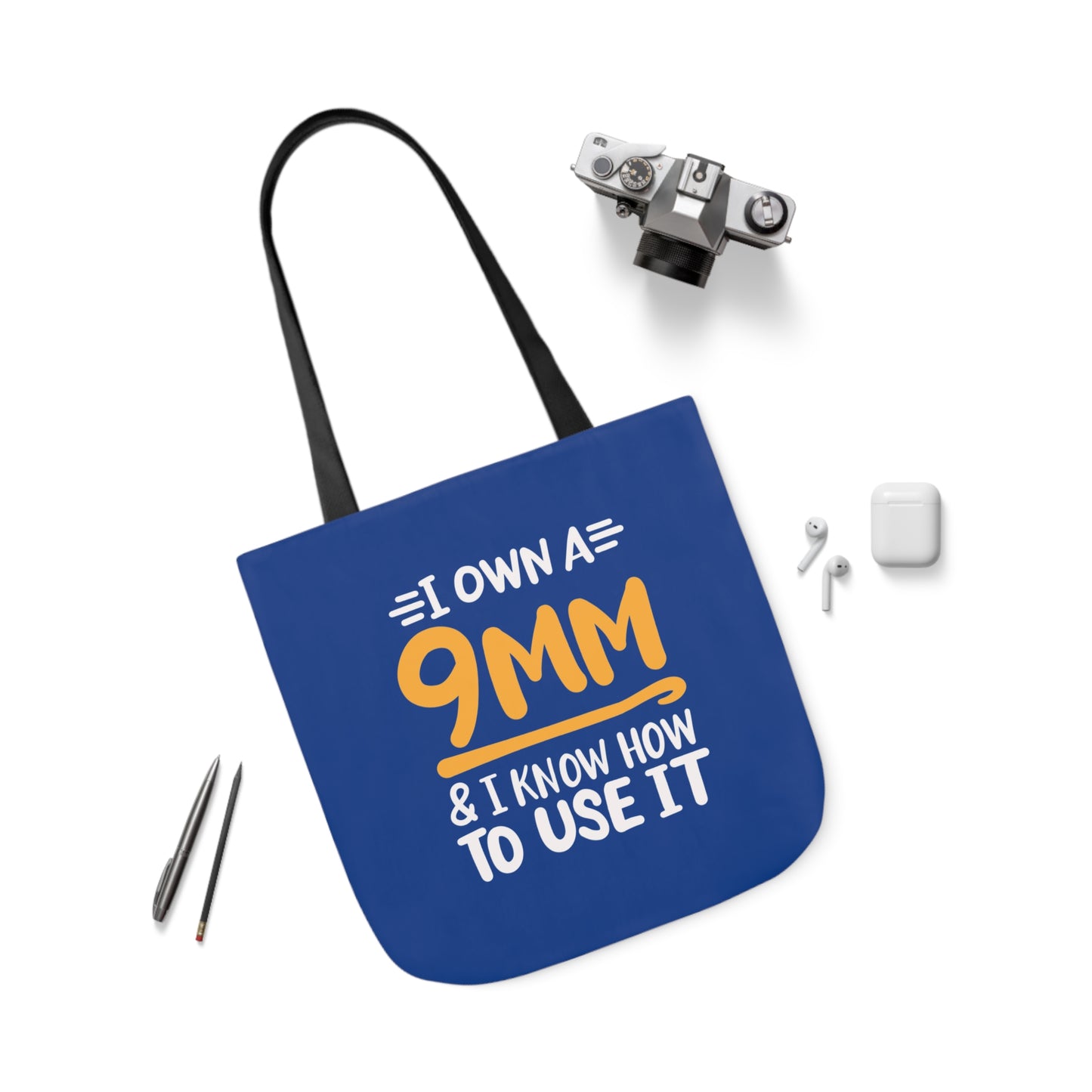 I own a 9mm and I know how to use it, Canvas Tote Bag, 3 Color Choices, 5-Color Straps, 3 Sizes