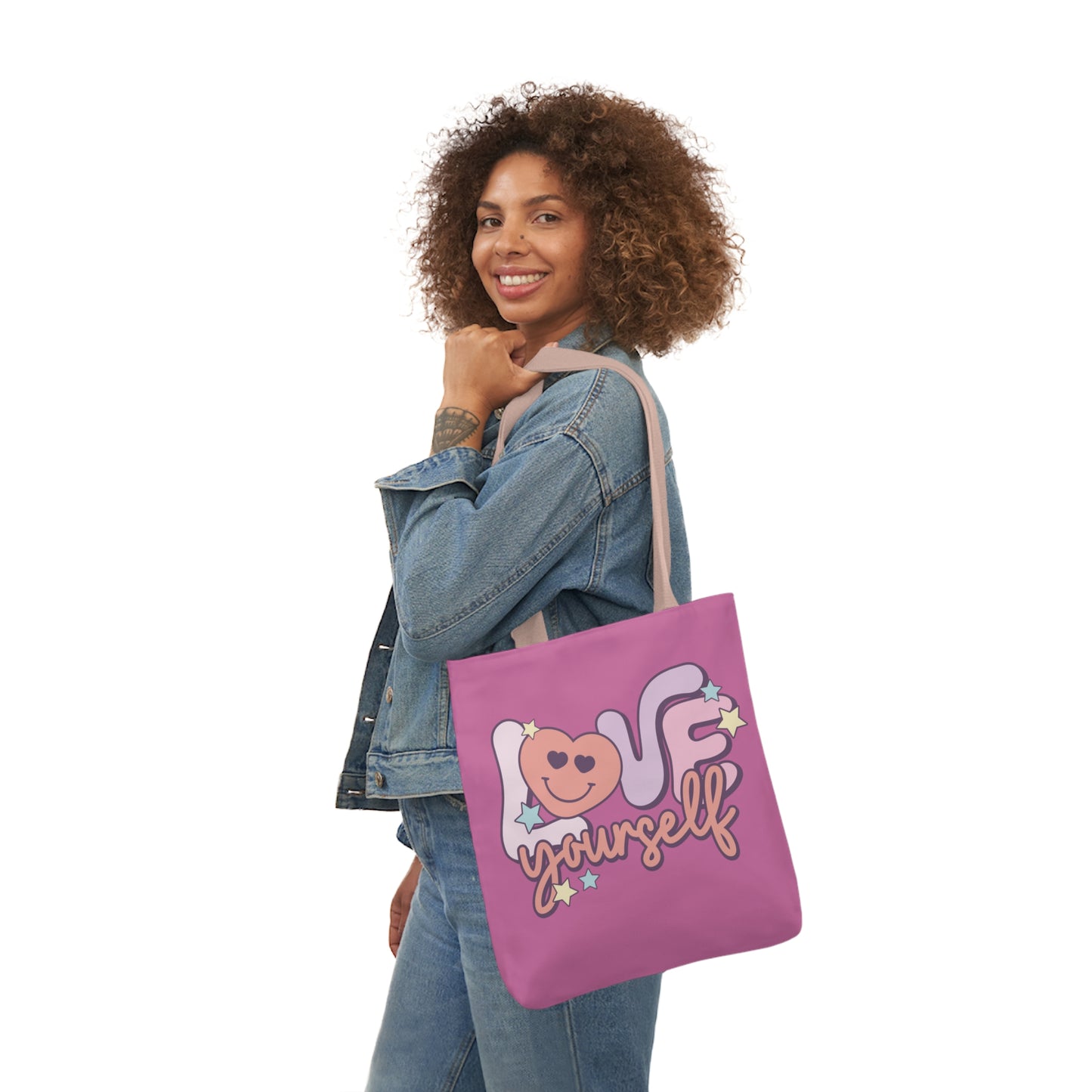Love Yourself, Inspirational Canvas Tote Bag, 5-Color Straps, 3 Sizes