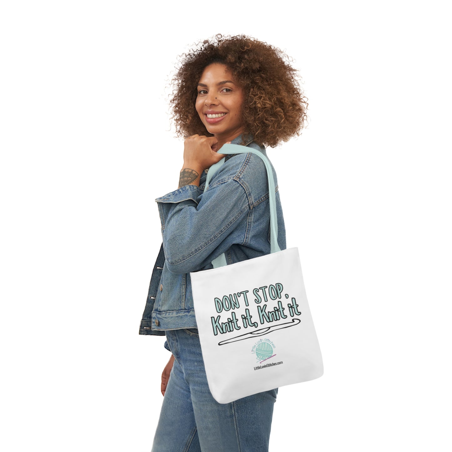 Don't Stop Knit It Knit It Funny Saying Canvas Tote Bag, 5-Color Straps, 3 Sizes