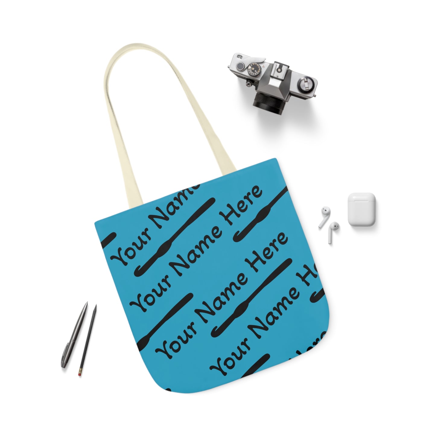 Personalized Yarn Bag, Cute Name Bag with Crochet Hook Graphic Canvas Tote Bag, 5-Color Straps