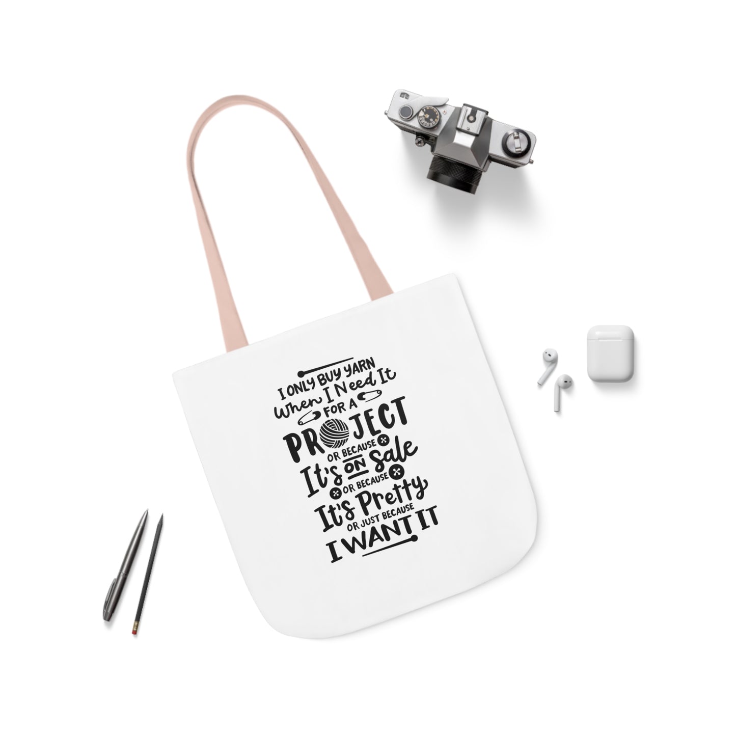 I only Buy Yarn, Canvas Tote Bag, Yarn Tote Bag, 5-Color Straps, 3 Sizes