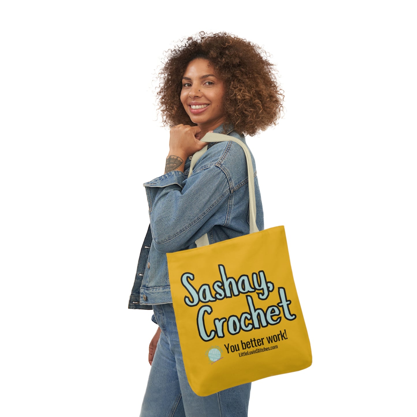 Sashay Crochet Cute Saying Canvas Tote Bag, 5-Color Straps, 3 Sizes