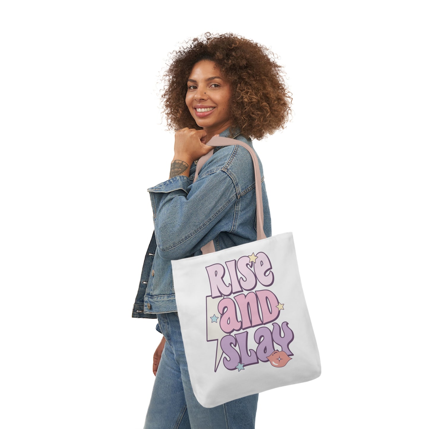 Canvas Tote Bag, 5-Color Straps, 3 Sizes, Rise and Slay, Cute Saying Bag