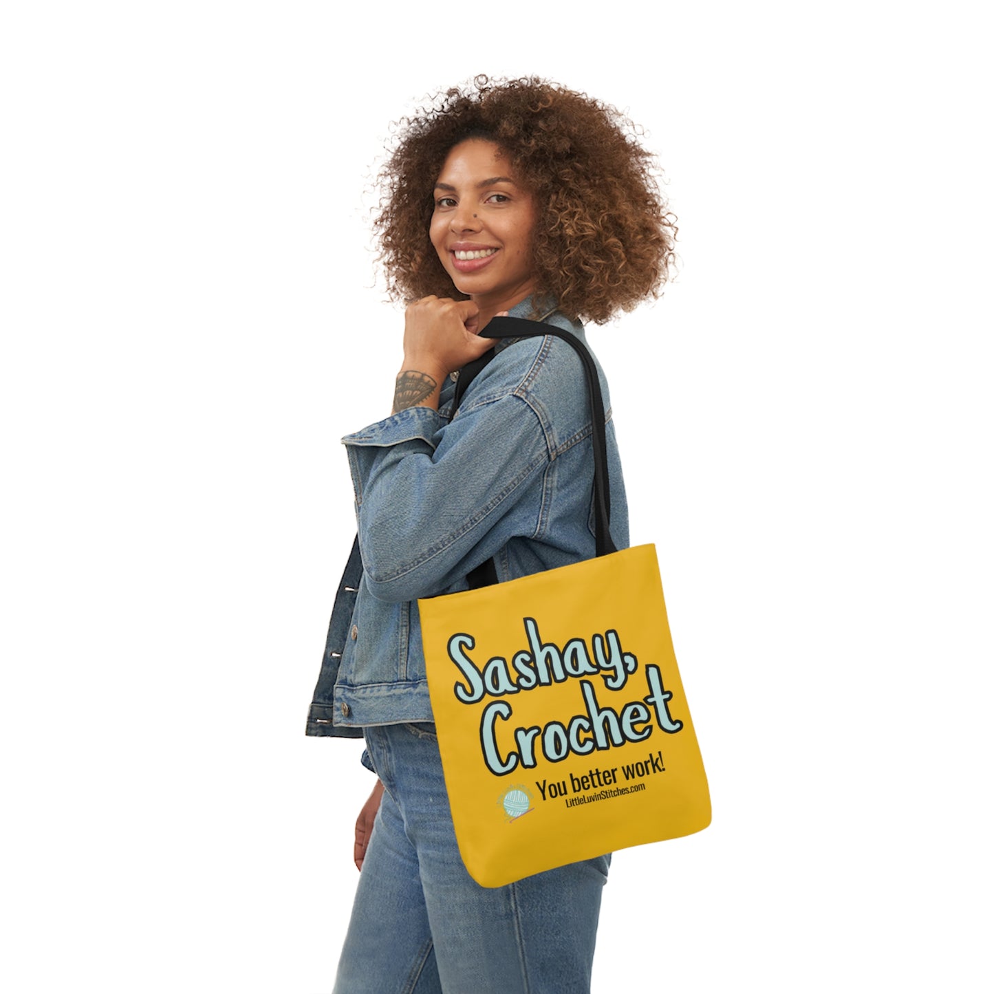 Sashay Crochet Cute Saying Canvas Tote Bag, 5-Color Straps, 3 Sizes