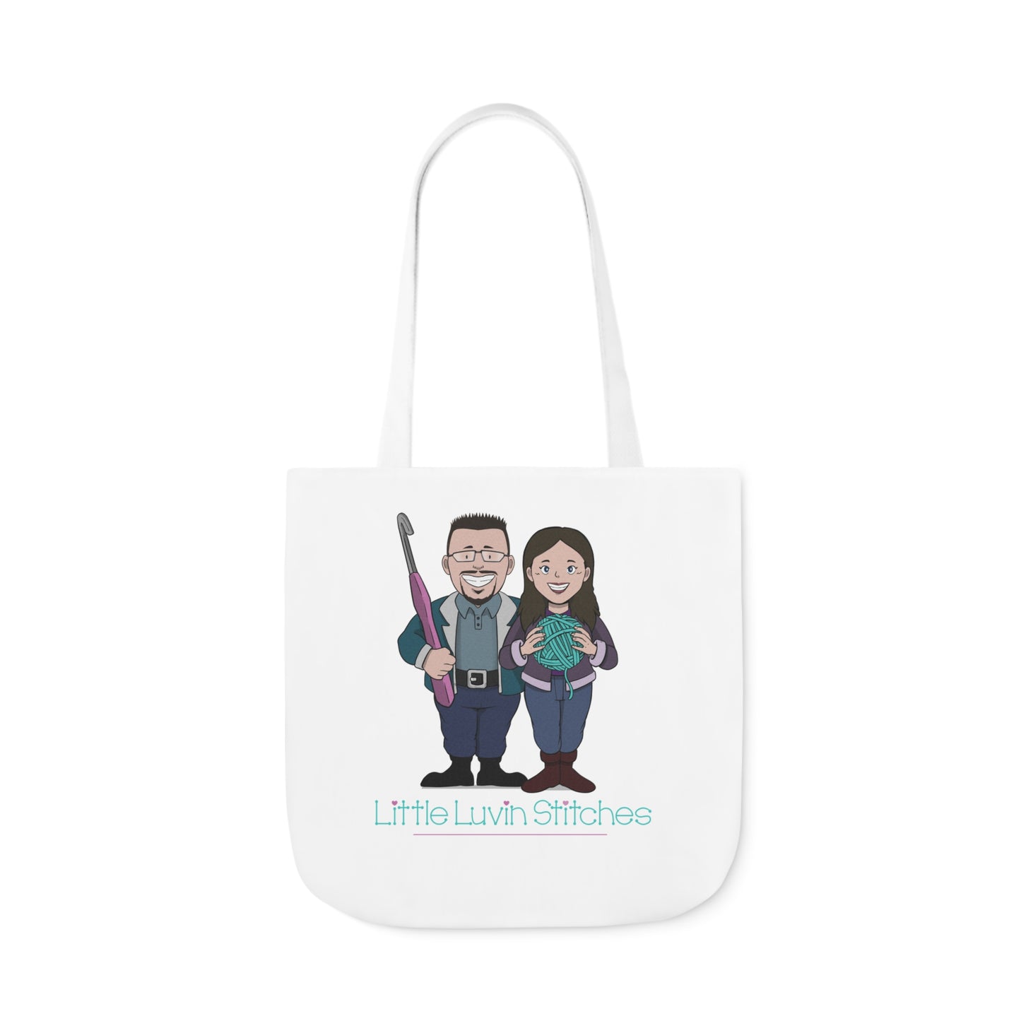Crochet Couple Canvas Tote Bag, 5-Color Straps, 3 Sizes