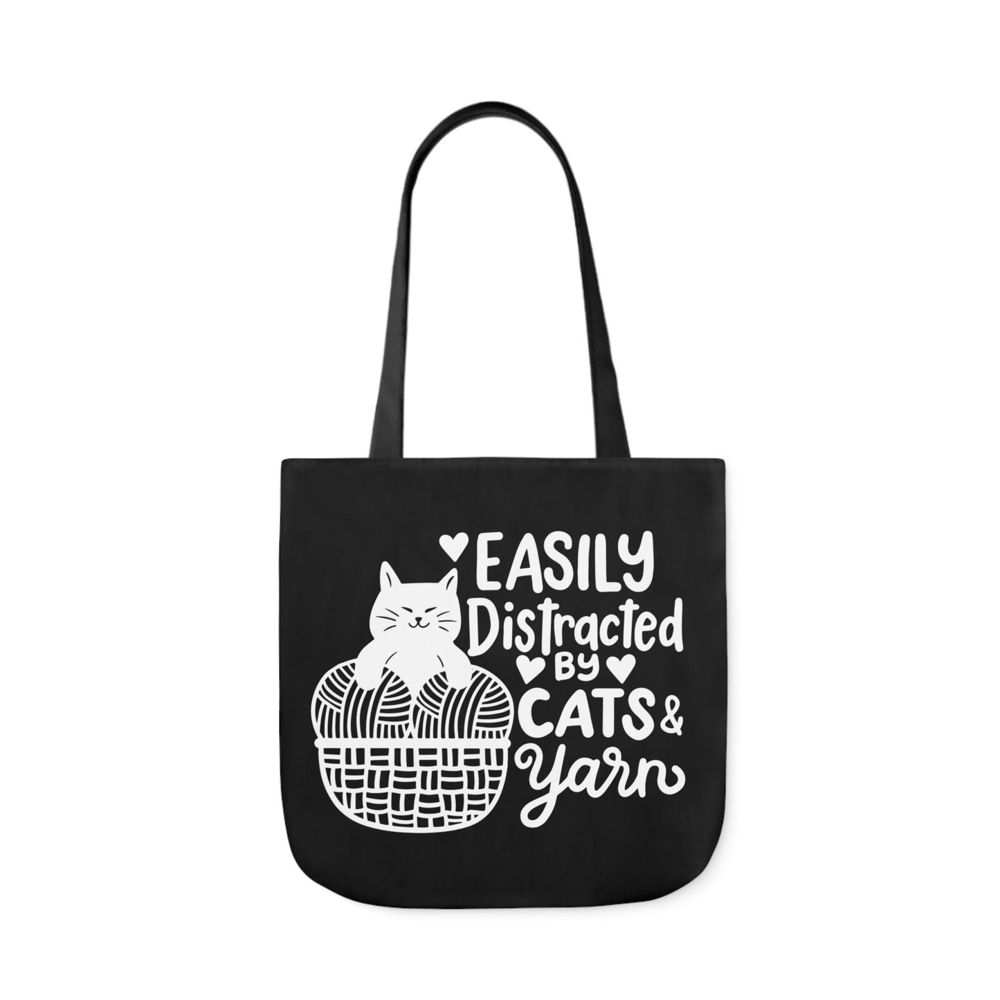 Easily distracted By Cats and Yarn, Canvas Tote Bag, 5-Color Straps, 3 Sizes Yarn Bag