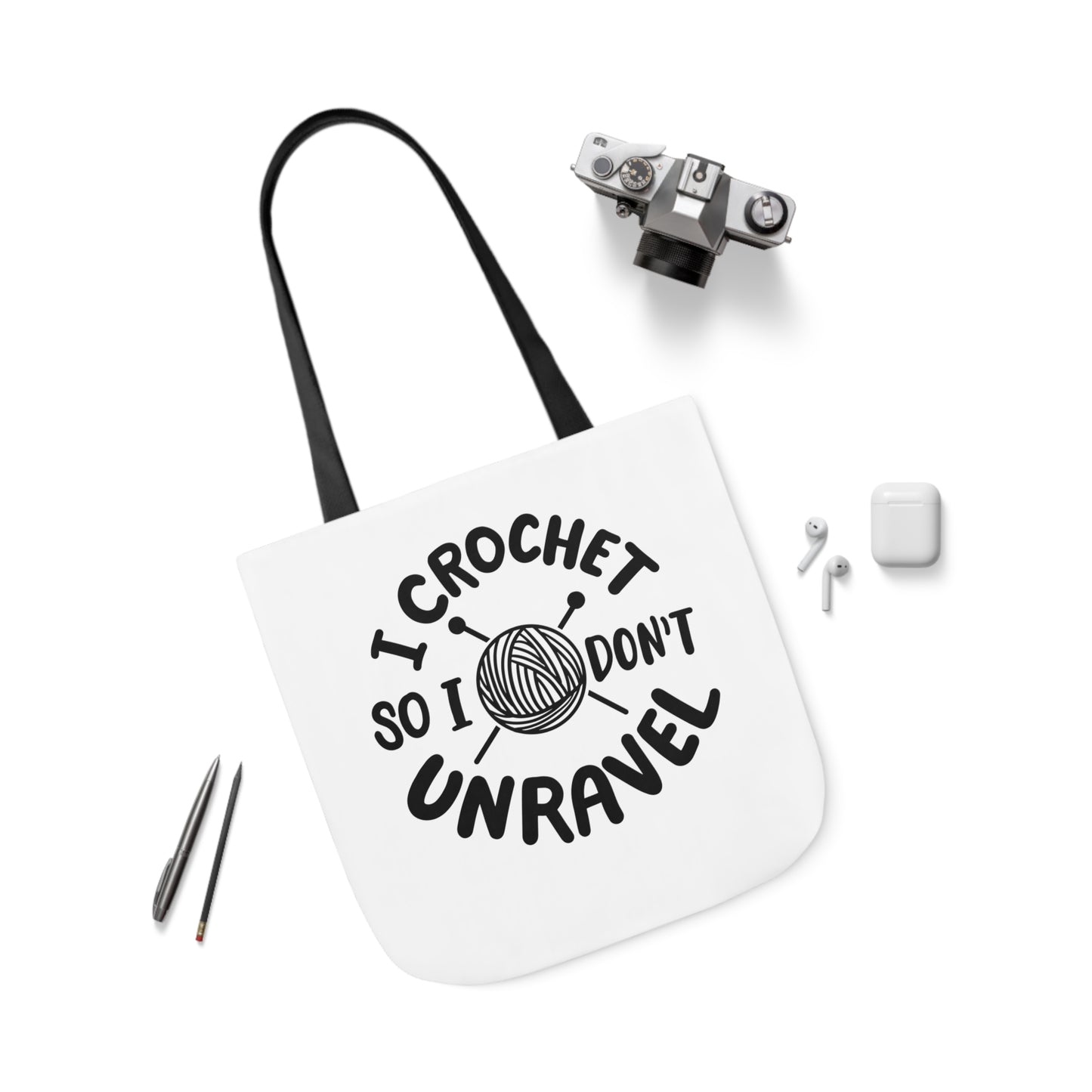 I Crochet So I Don't Unravel Cute Canvas Tote Bag, 5-Color Straps, 3 Sizes, Yarn Bag