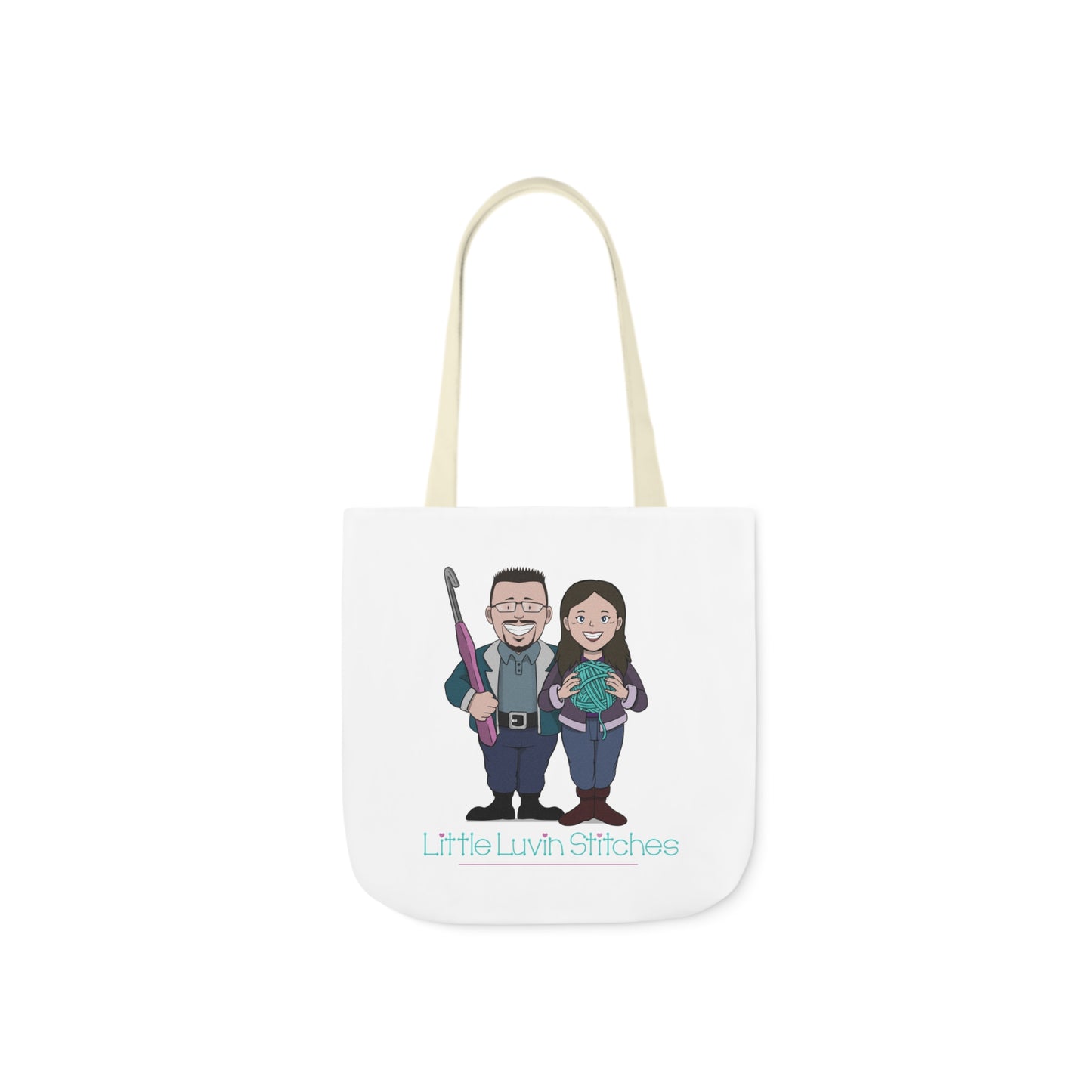 Crochet Couple Canvas Tote Bag, 5-Color Straps, 3 Sizes