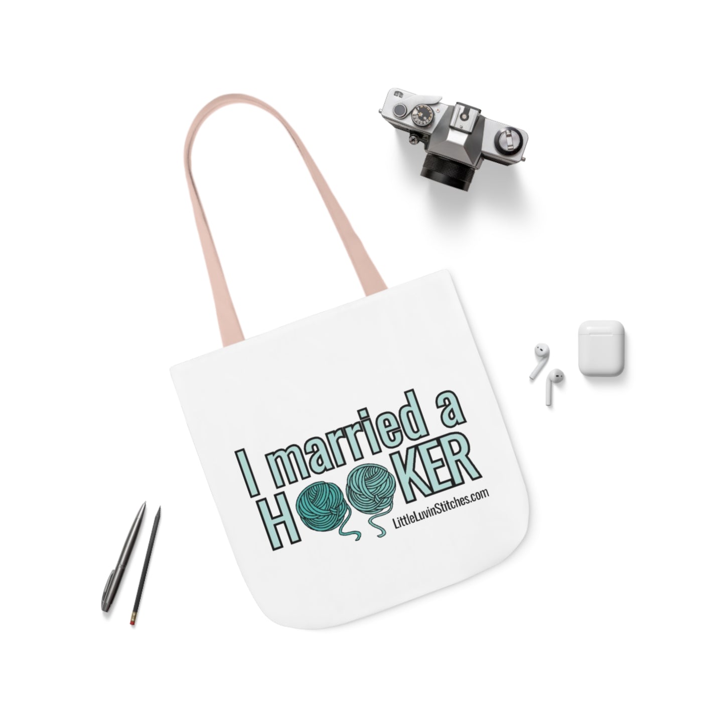 Cute Crochet Saying Canvas Tote Bag, 5-Color Straps, 3 Sizes