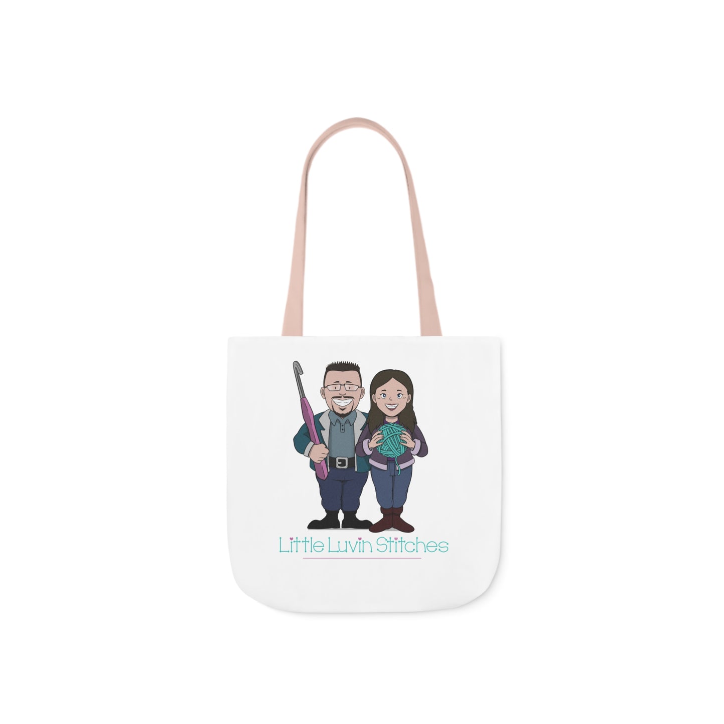 Crochet Couple Canvas Tote Bag, 5-Color Straps, 3 Sizes