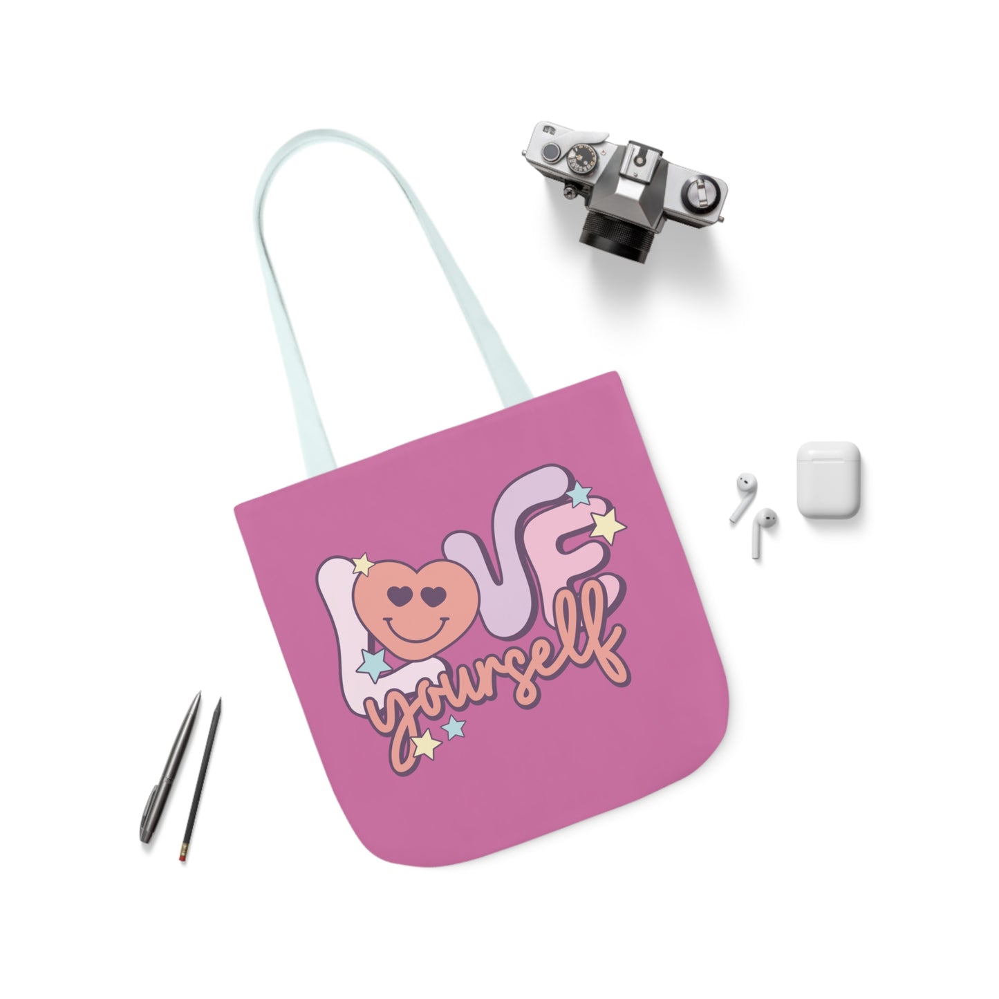 Love Yourself, Inspirational Canvas Tote Bag, 5-Color Straps, 3 Sizes