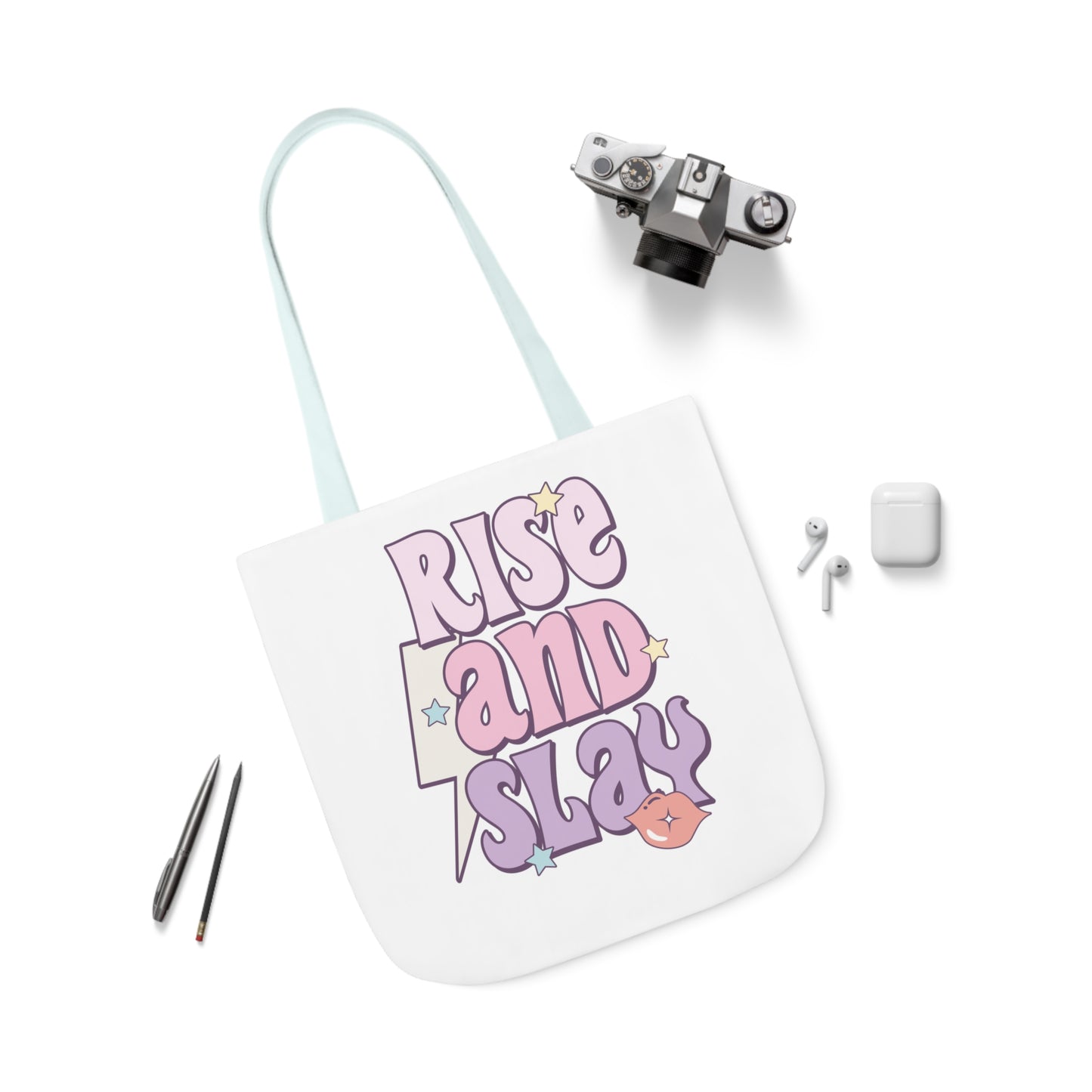 Canvas Tote Bag, 5-Color Straps, 3 Sizes, Rise and Slay, Cute Saying Bag