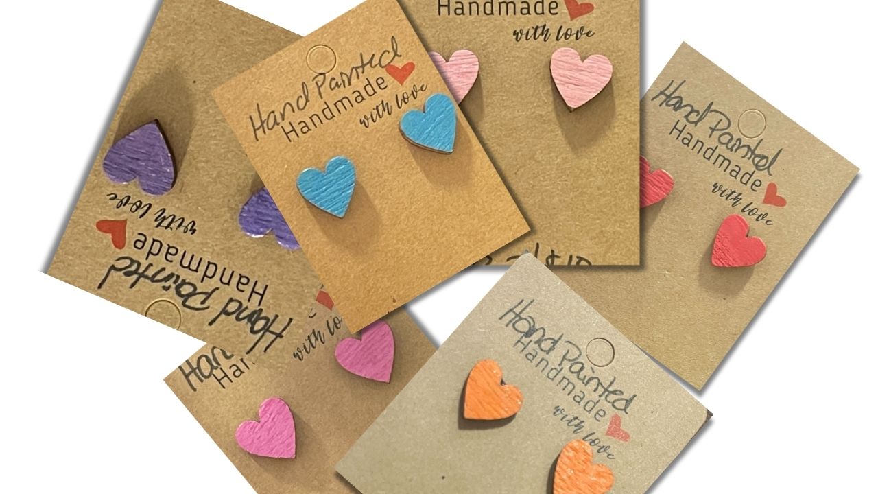 Hand-Painted Heart Stud Earrings – A Little Love for Your Ears