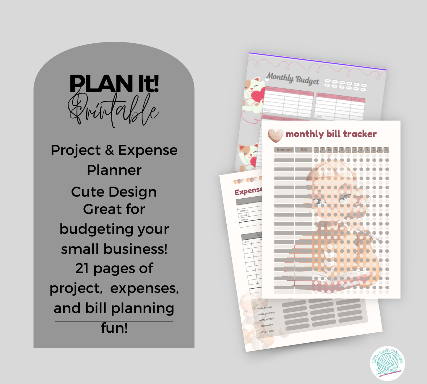 Plan It, Digital Project Planner and Expense Tracker, Printable Pdf File, Edit in Canva