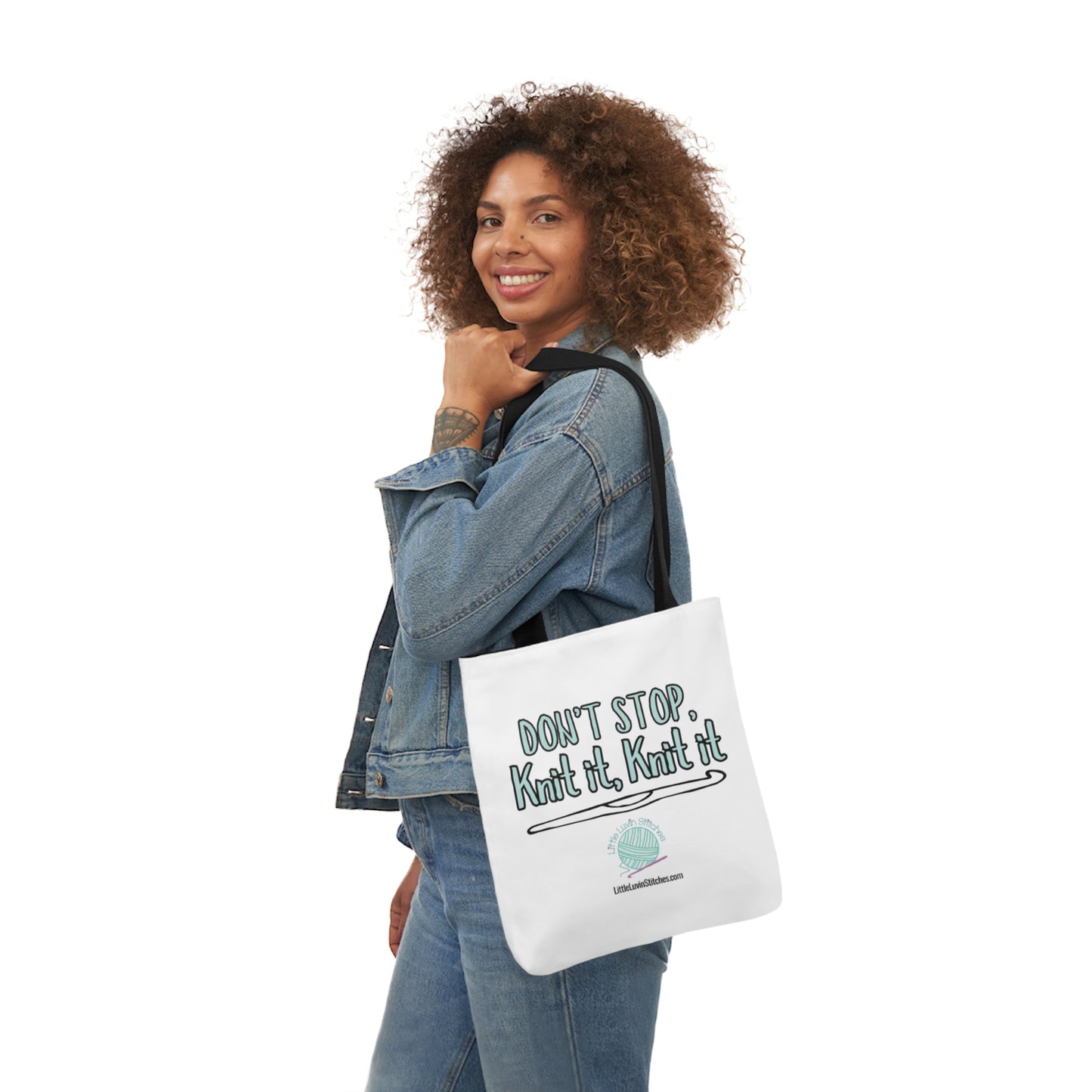 Don't Stop Knit It Knit It Funny Saying Canvas Tote Bag, 5-Color Straps, 3 Sizes