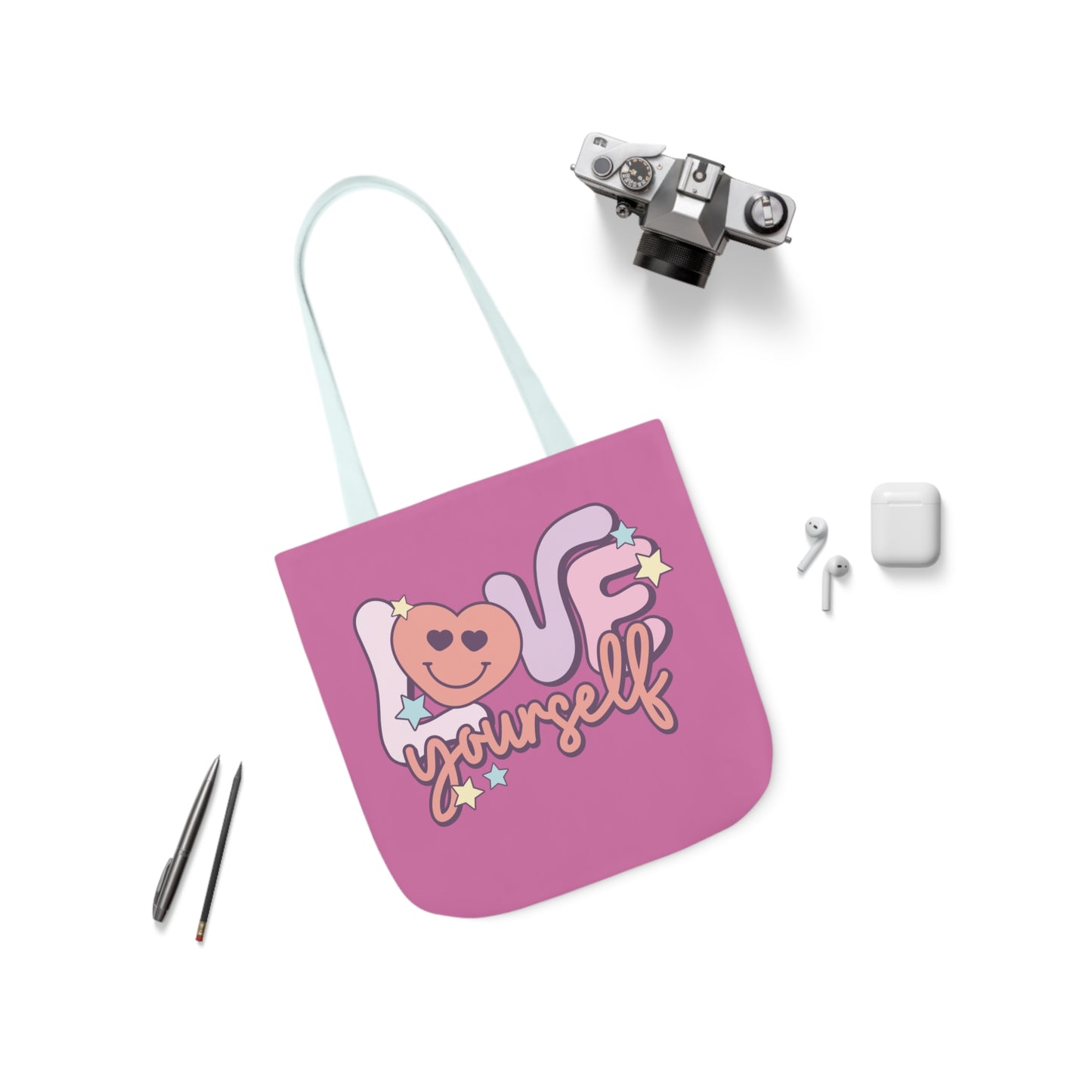 Love Yourself, Inspirational Canvas Tote Bag, 5-Color Straps, 3 Sizes