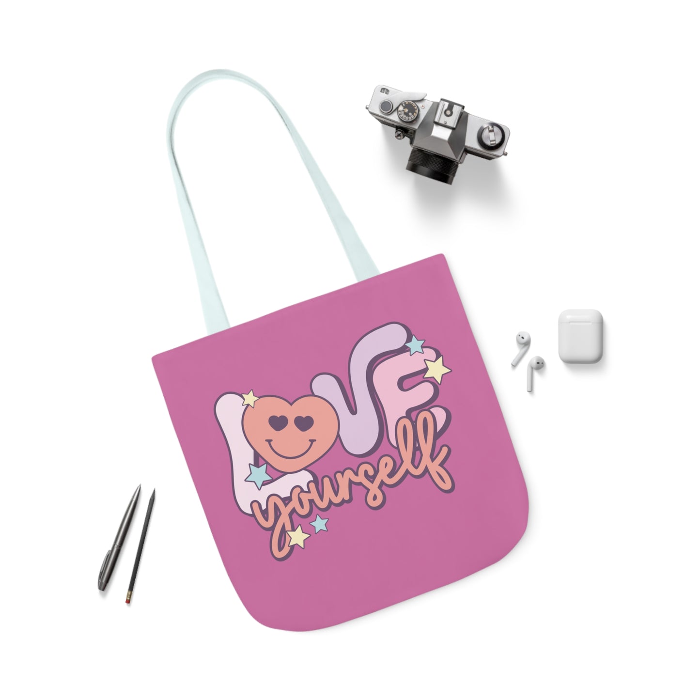 Love Yourself, Inspirational Canvas Tote Bag, 5-Color Straps, 3 Sizes