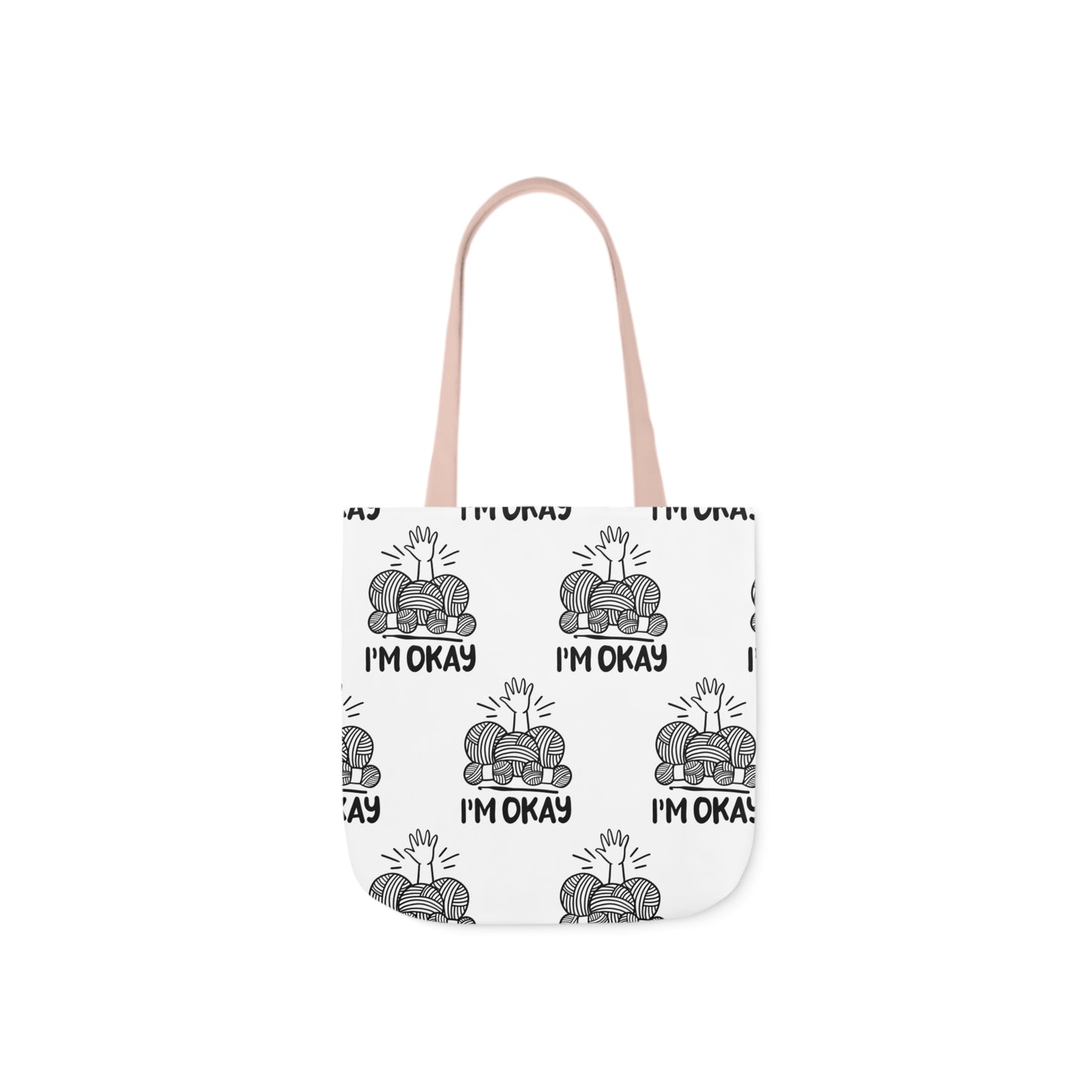 I'm Okay Pattern Canvas Tote Bag, 5-Color Straps, 3 Background Colors, 3 Sizes