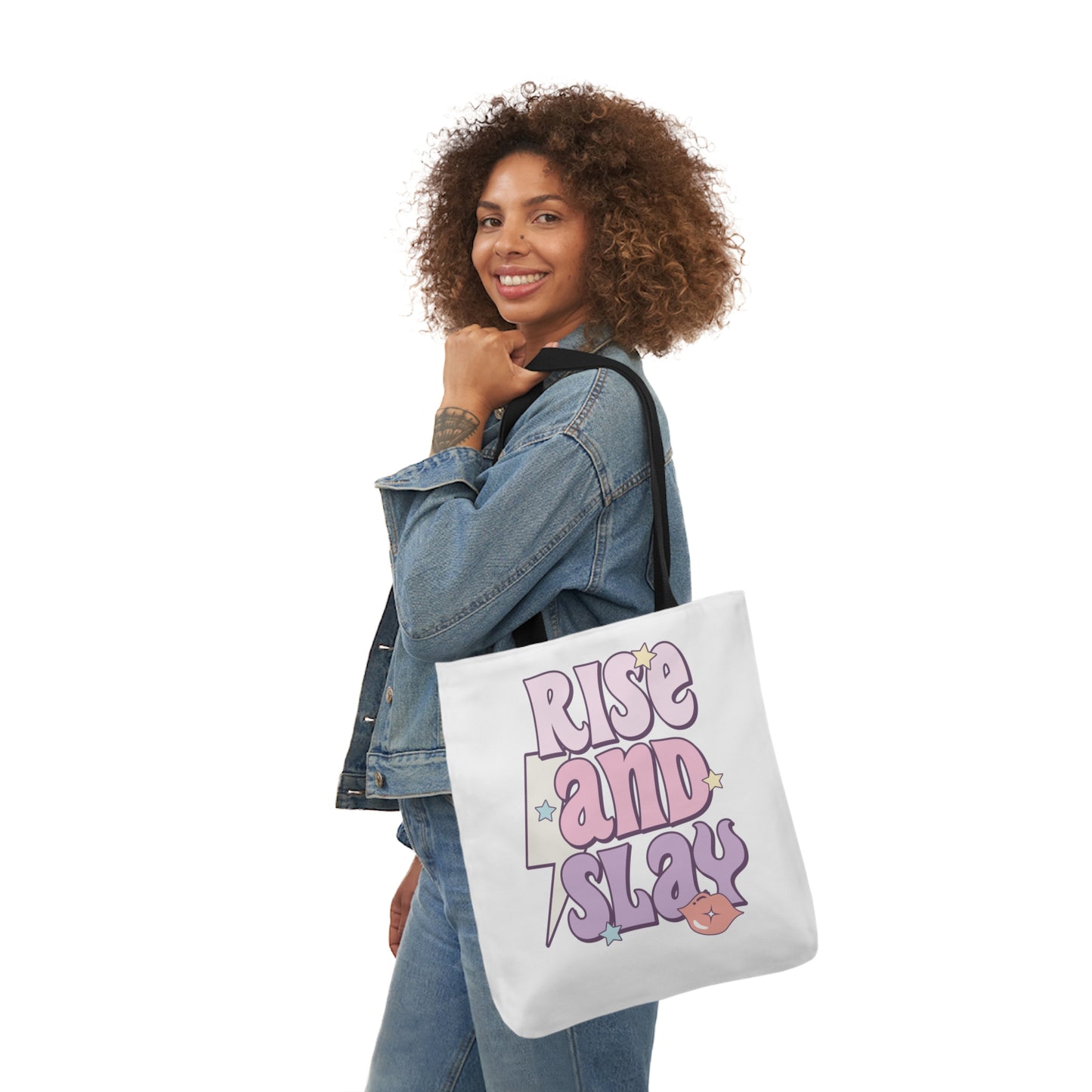 Canvas Tote Bag, 5-Color Straps, 3 Sizes, Rise and Slay, Cute Saying Bag