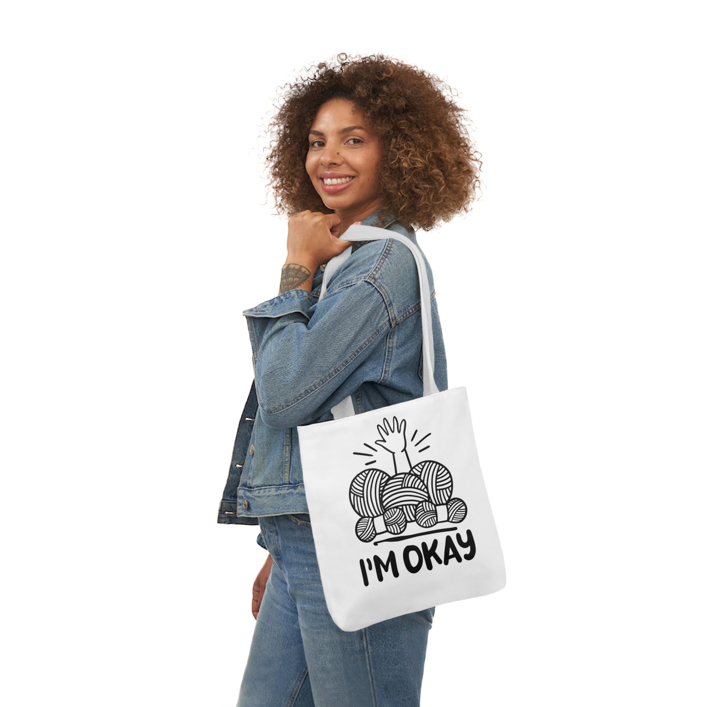 I'm Okay Cute Crochet Themed Canvas Tote Bag, 5-Color Straps