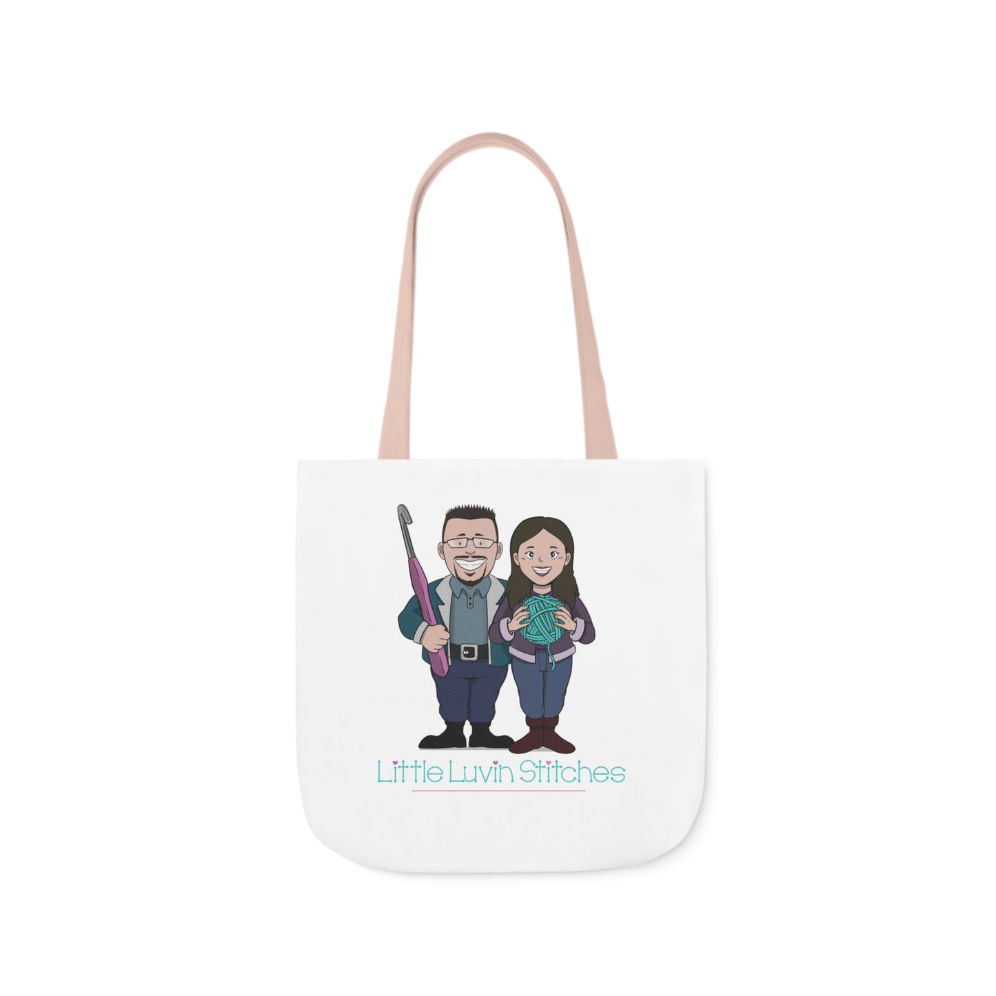 Crochet Couple Canvas Tote Bag, 5-Color Straps, 3 Sizes