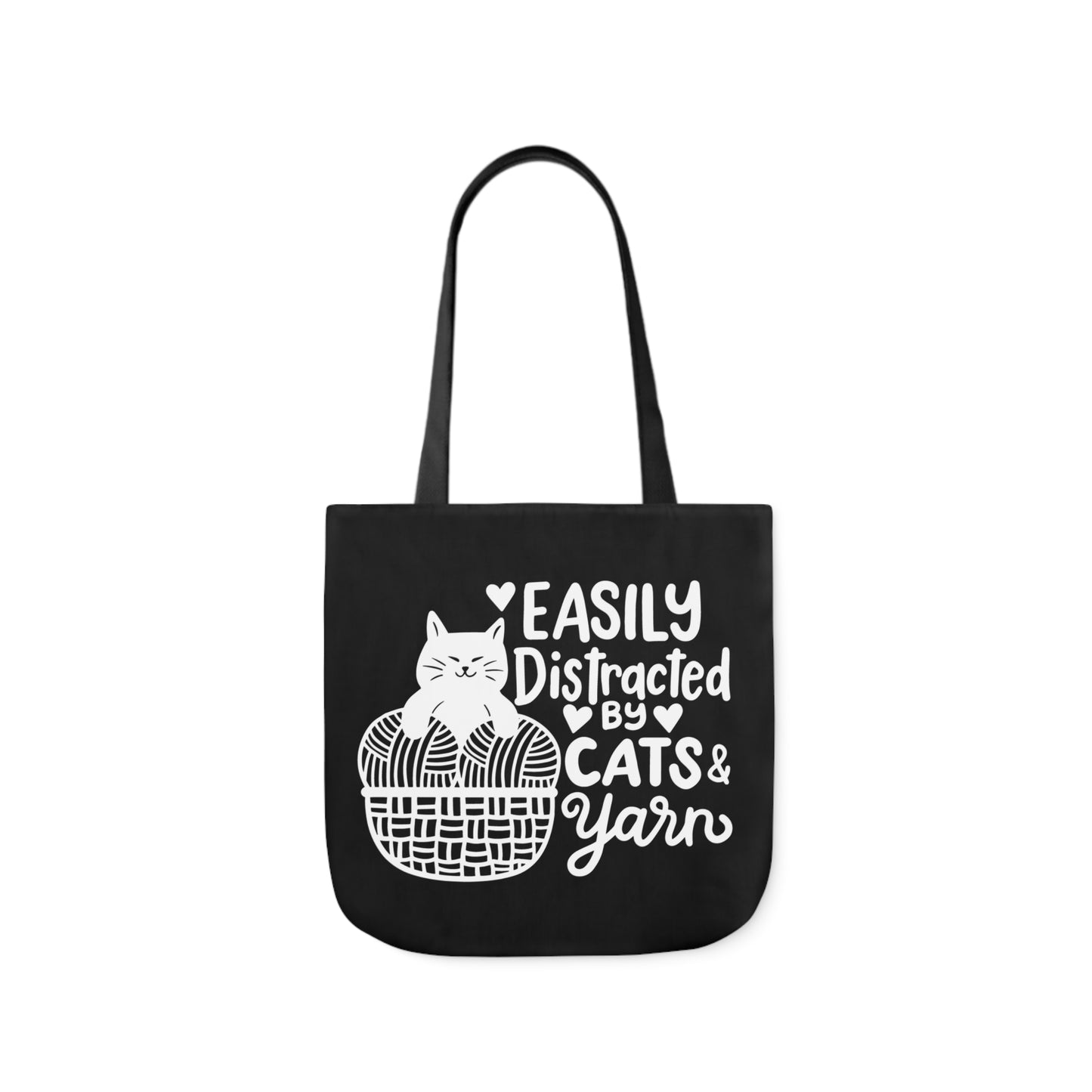 Easily distracted By Cats and Yarn, Canvas Tote Bag, 5-Color Straps, 3 Sizes Yarn Bag